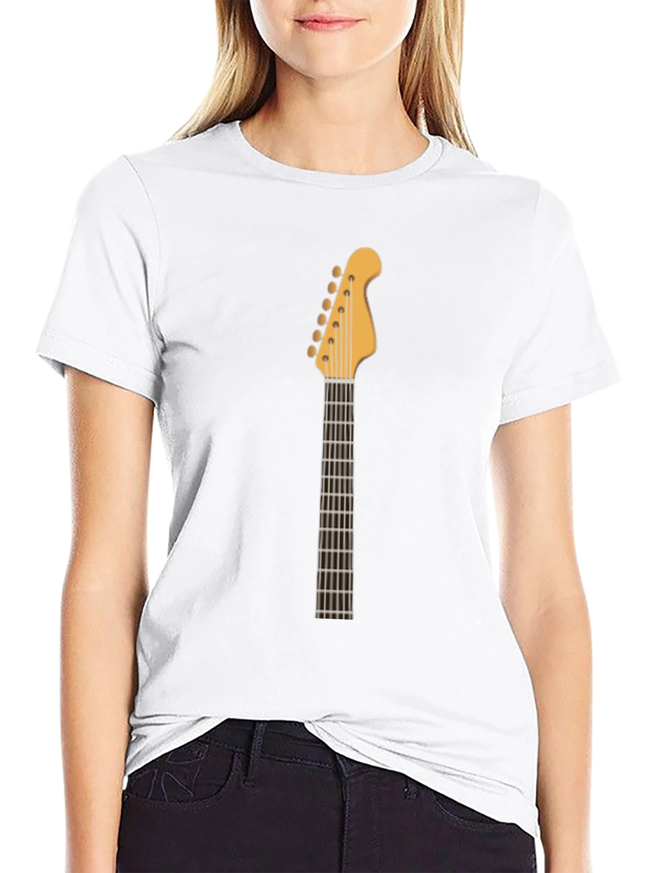 Guitar Neck Graphic Tee - Black Cotton T-Shirt