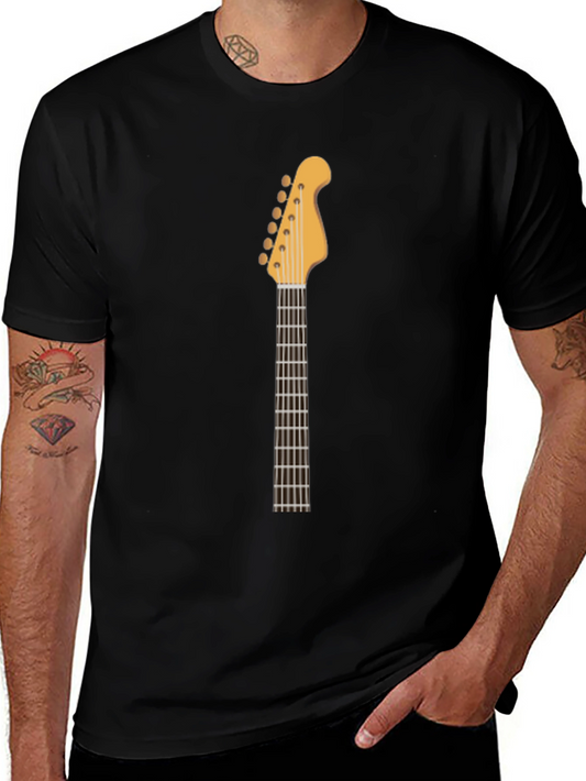 Guitar Neck Graphic Tee - Black Cotton T-Shirt