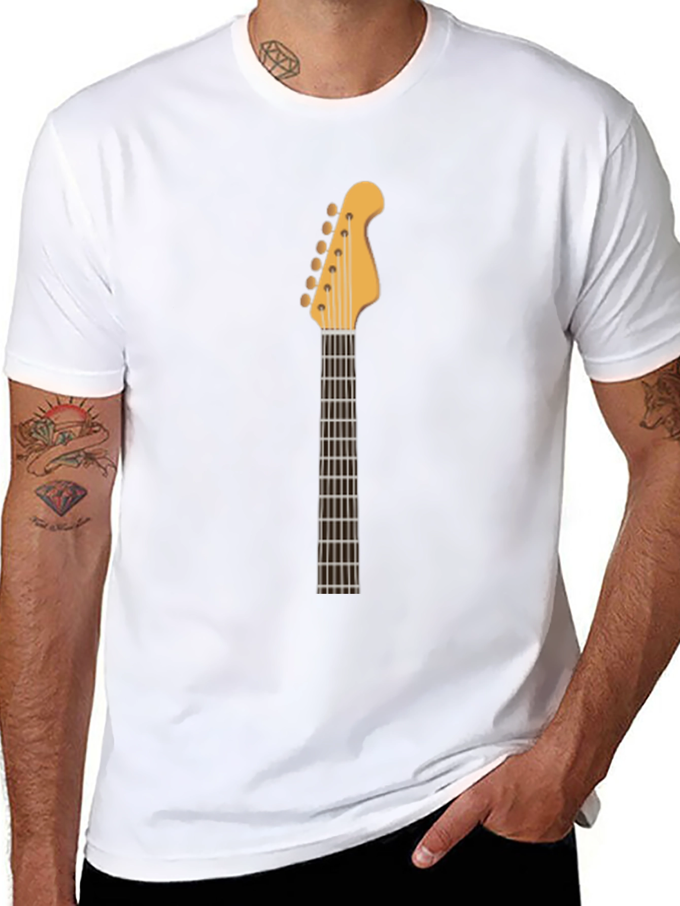 Guitar Neck Graphic Tee - Black Cotton T-Shirt