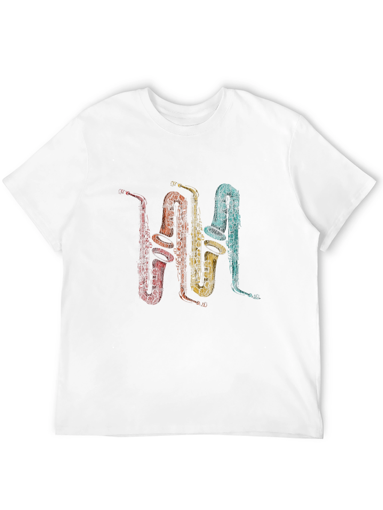 Retro Saxophone Print T-Shirt - Music Lover Tee