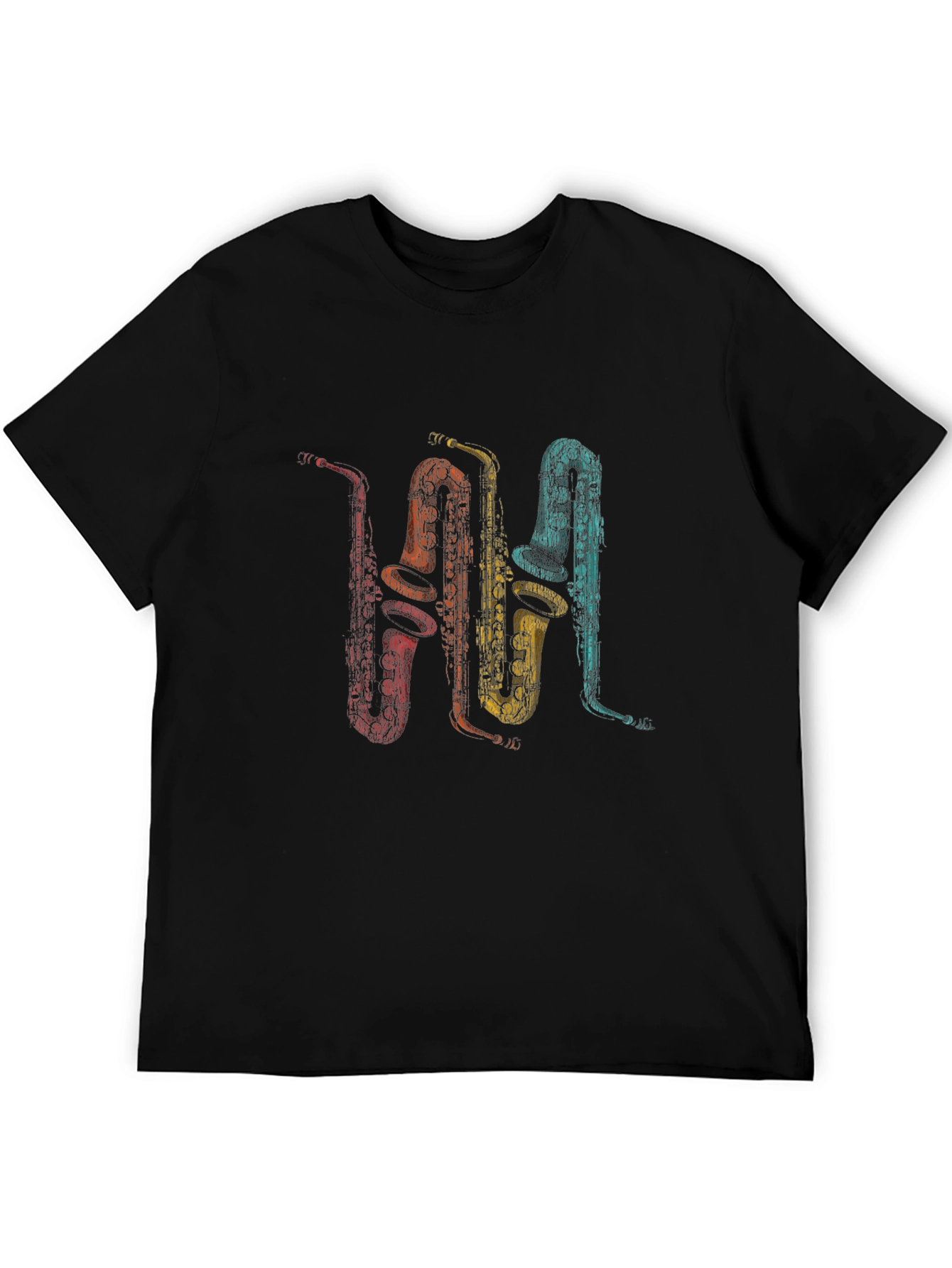Retro Saxophone Print T-Shirt - Music Lover Tee