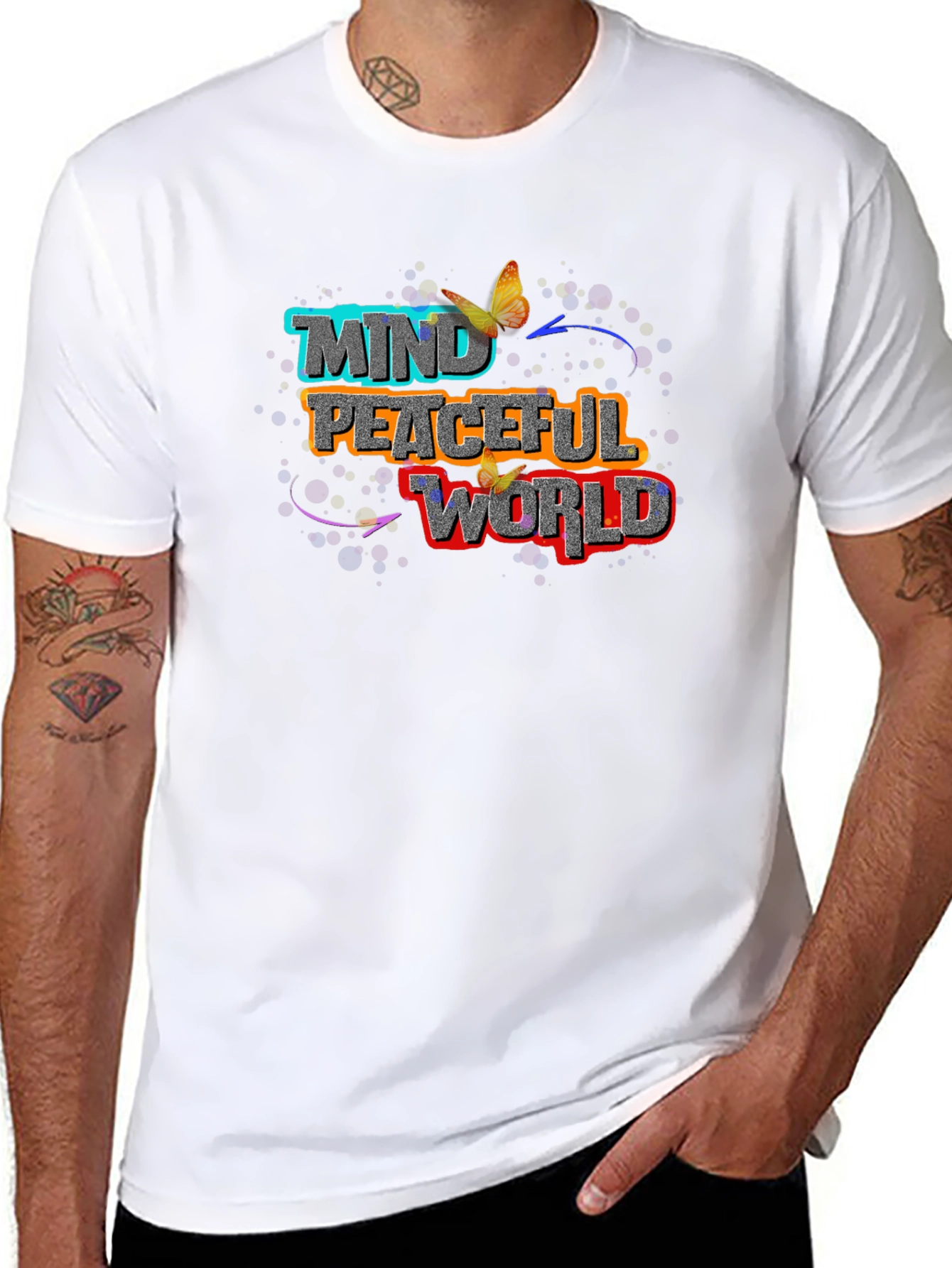 Mind Peaceful World Graphic Black T-Shirt