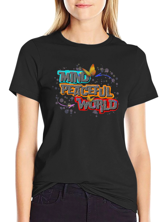 Mind Peaceful World Graphic Black T-Shirt