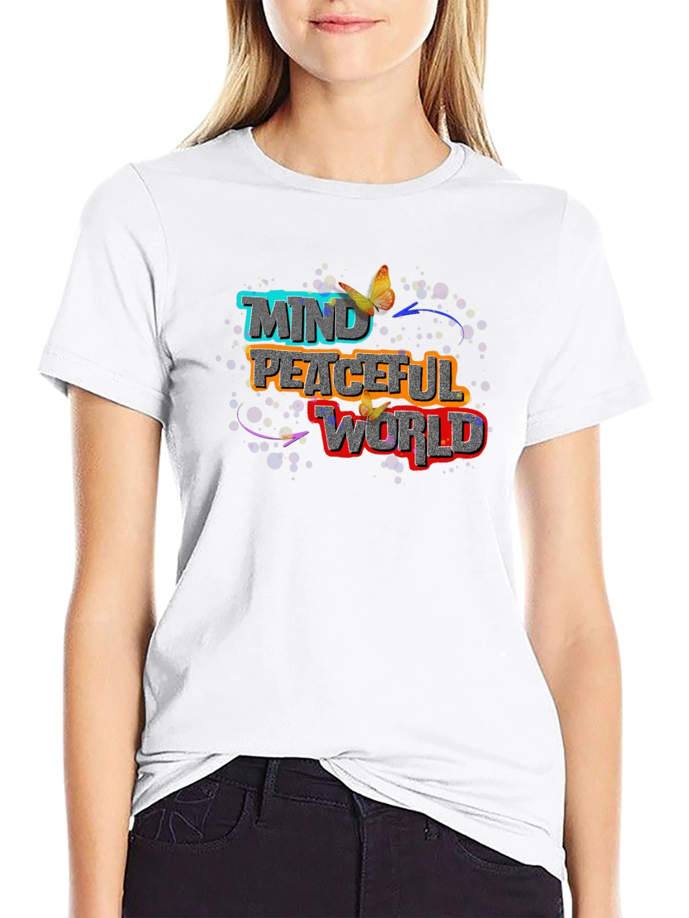 Mind Peaceful World Graphic Black T-Shirt