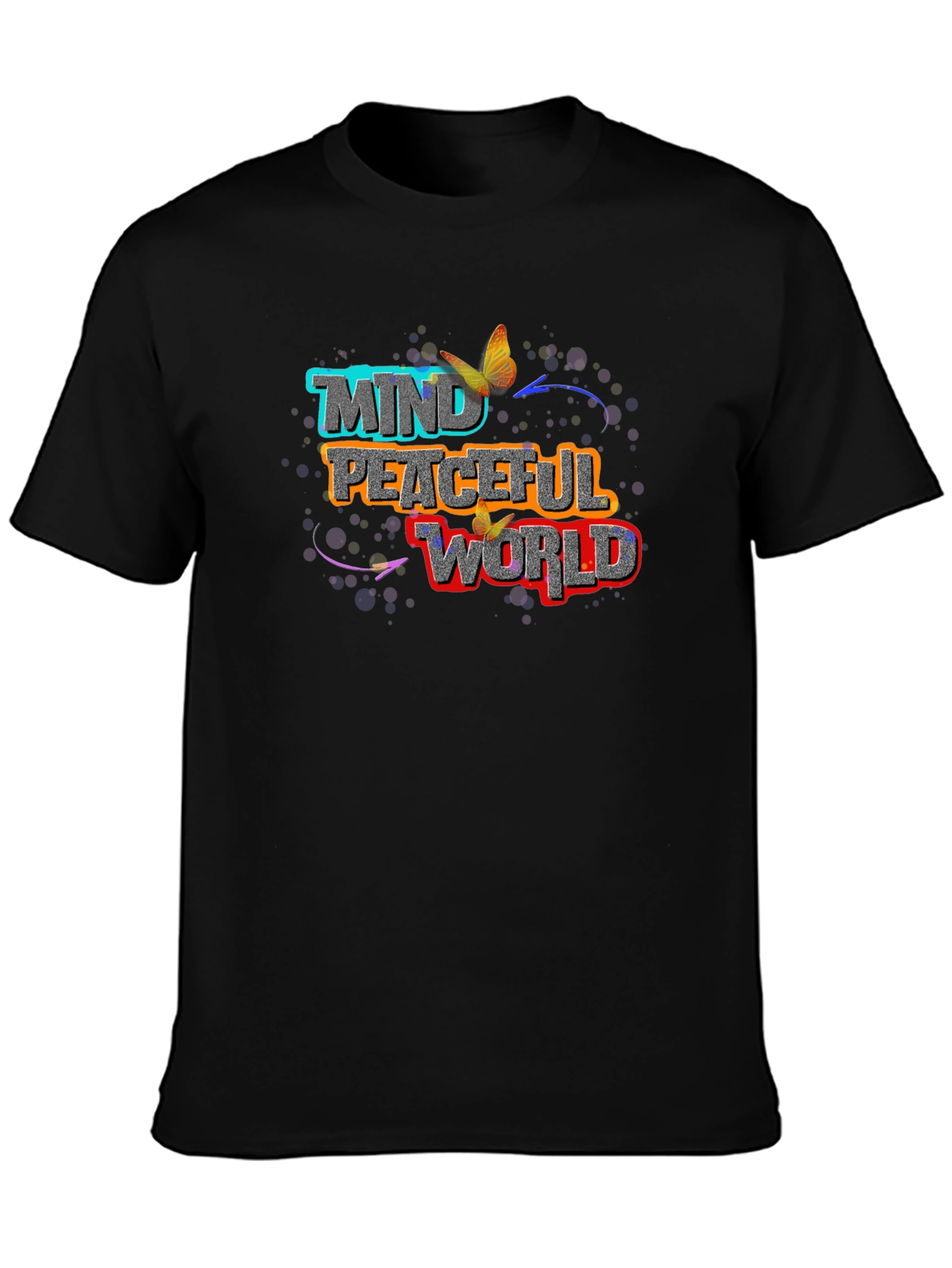 Mind Peaceful World Graphic Black T-Shirt