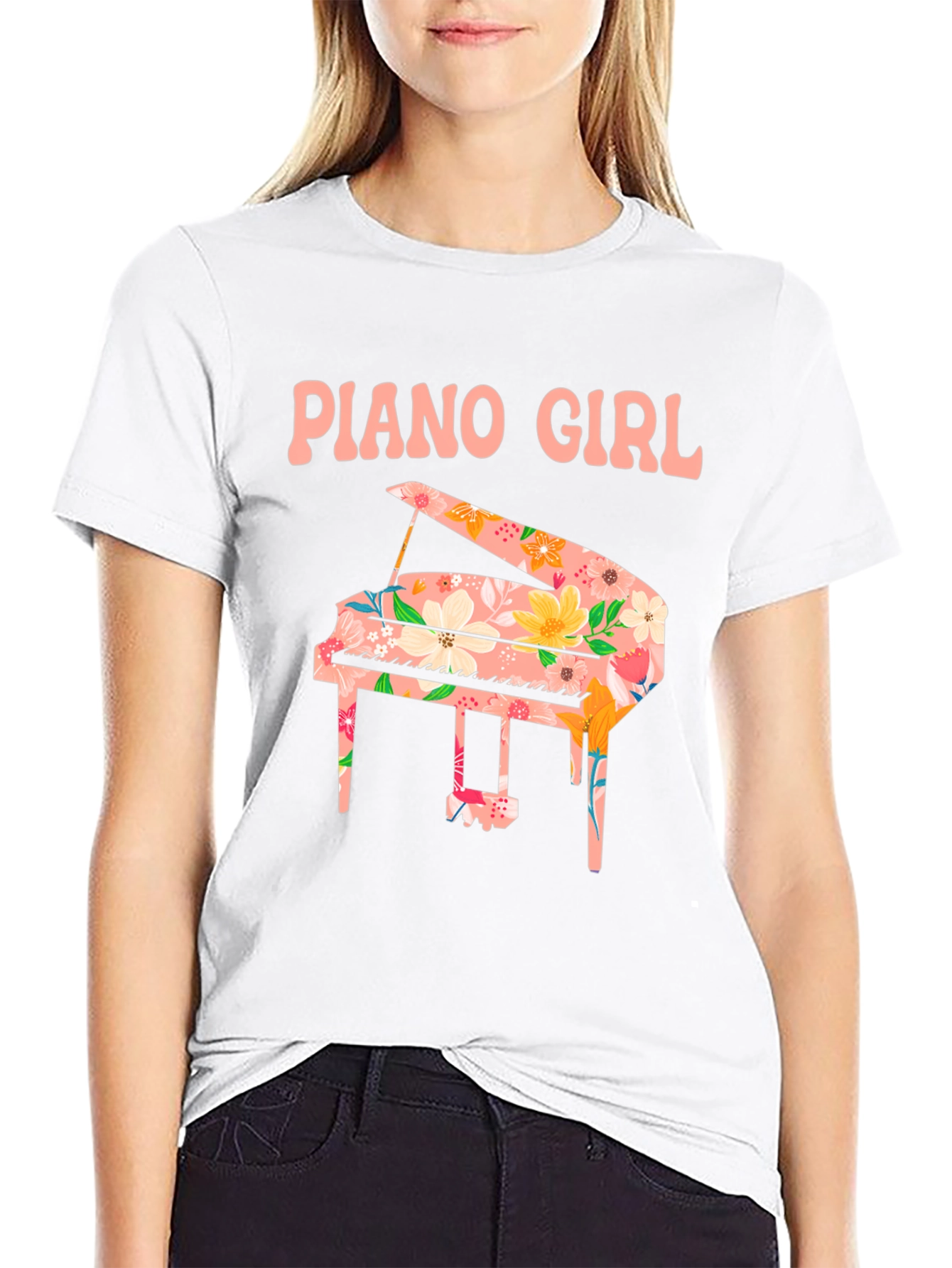 Piano Girl Floral T-Shirt