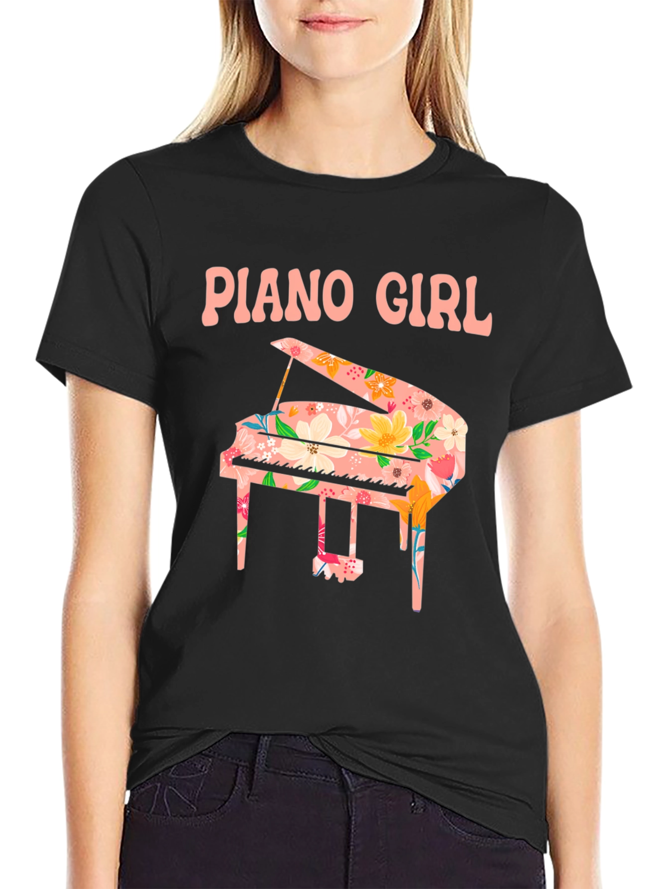 Piano Girl Floral T-Shirt