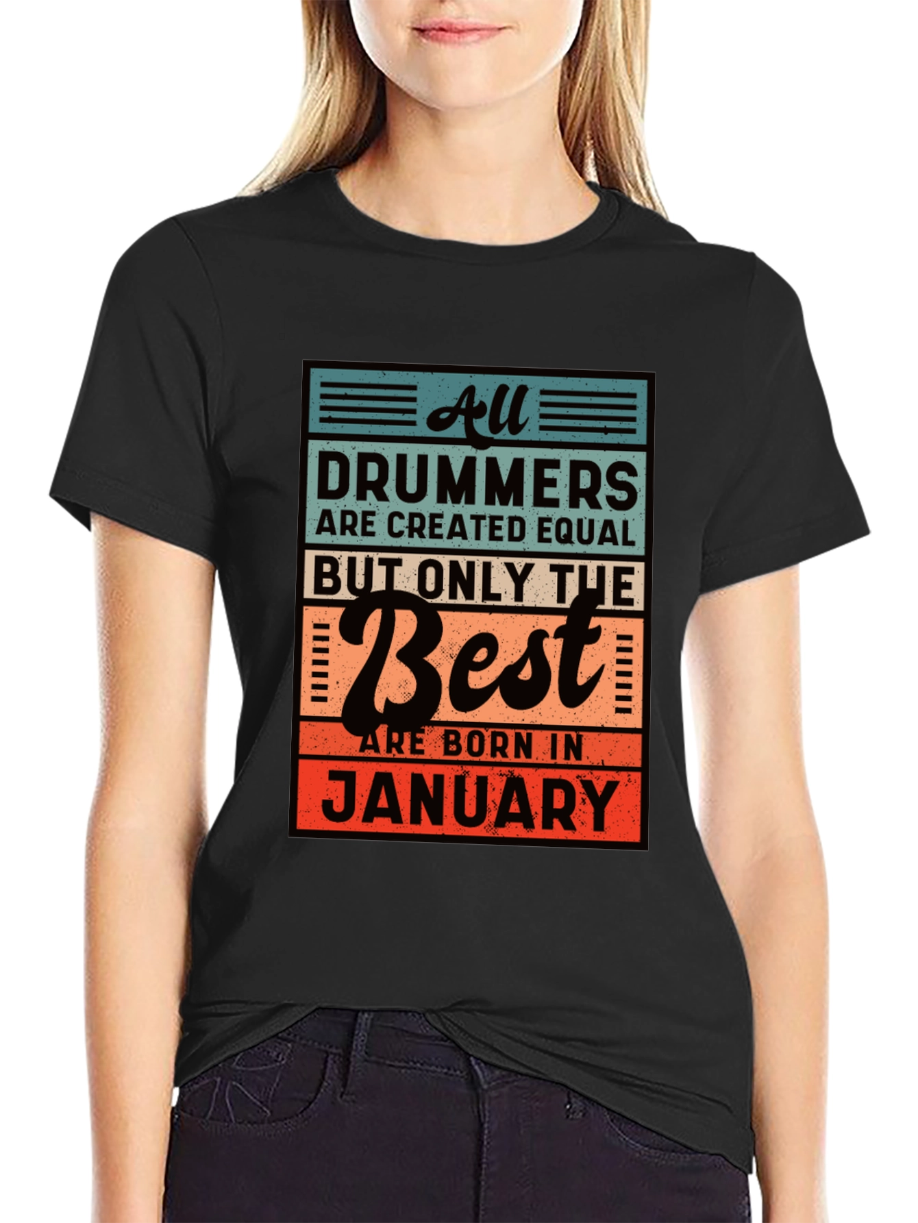 Drummers Born in January Black T-Shirt