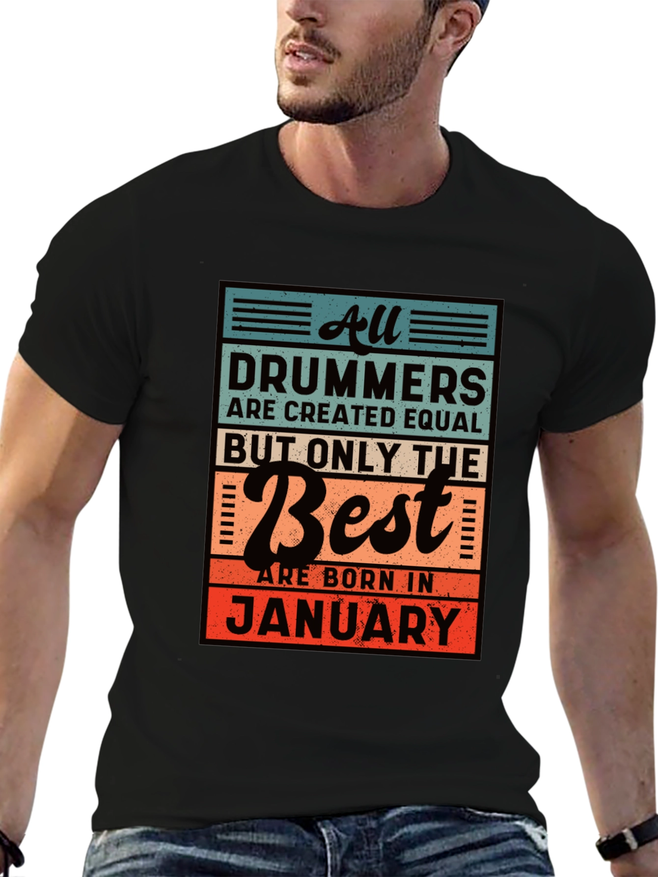 Drummers Born in January Black T-Shirt