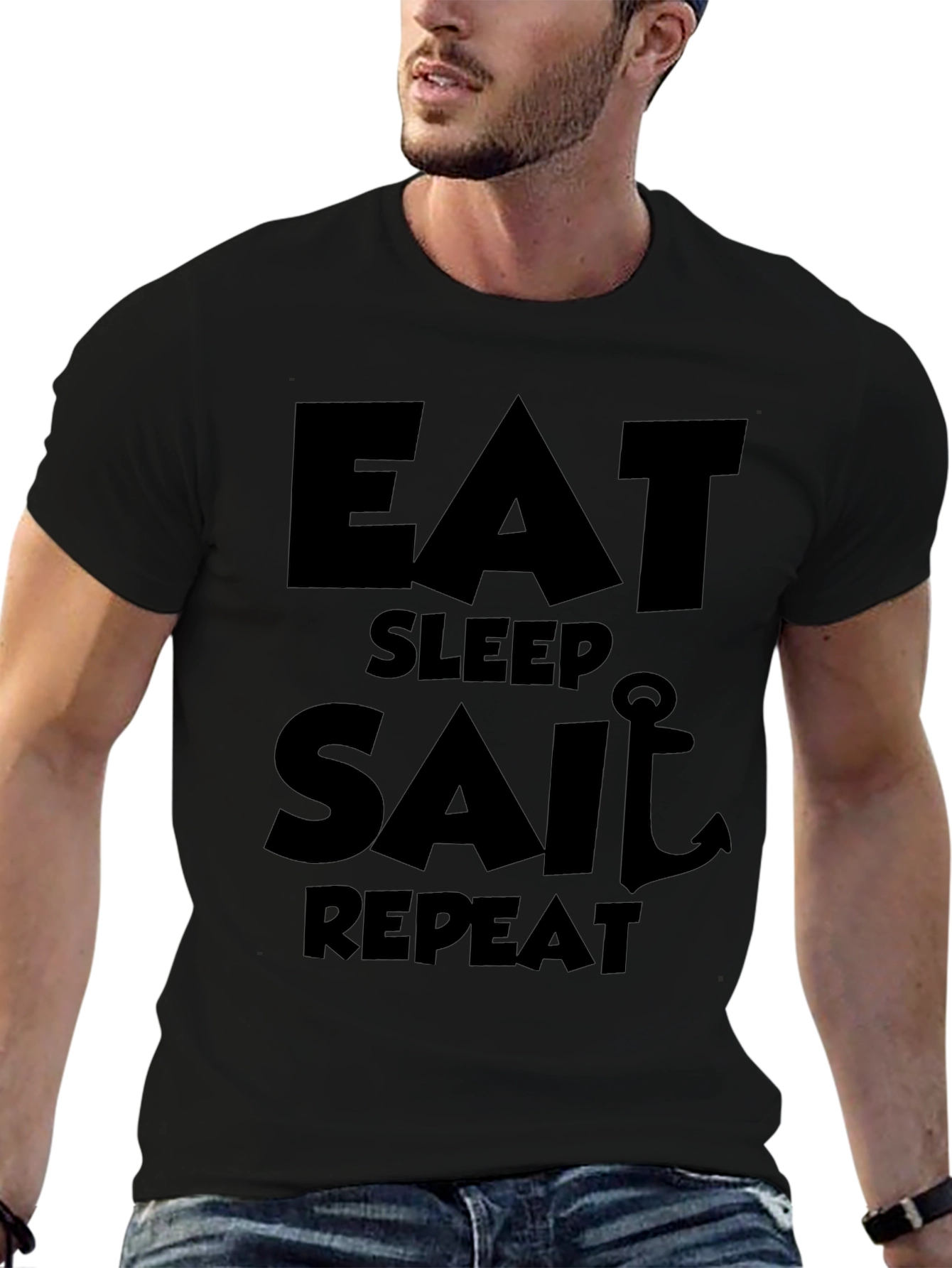 Eat Sleep Sail Repeat Black Graphic Tee
