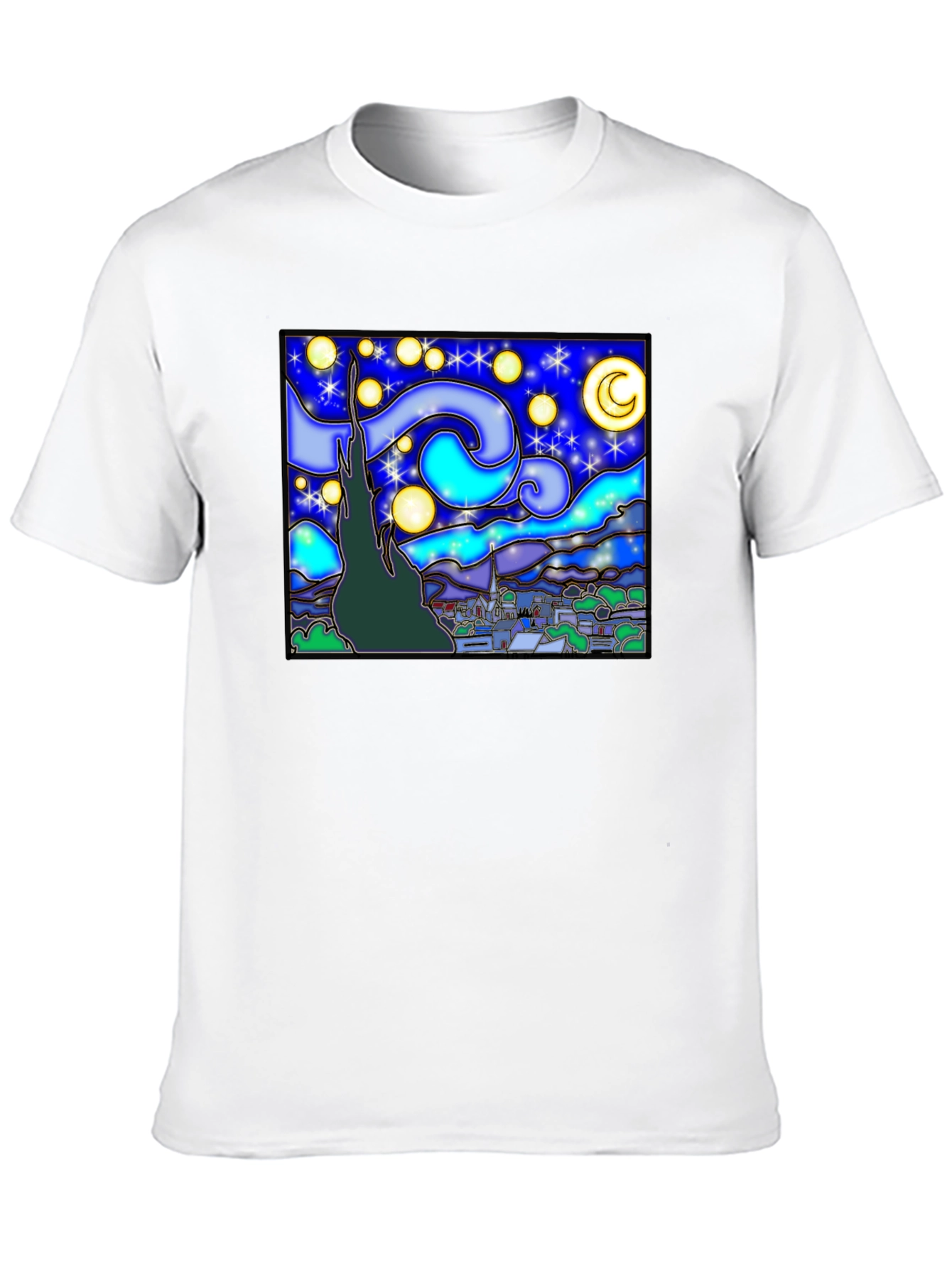Starry Night Art Graphic Print Black T-Shirt