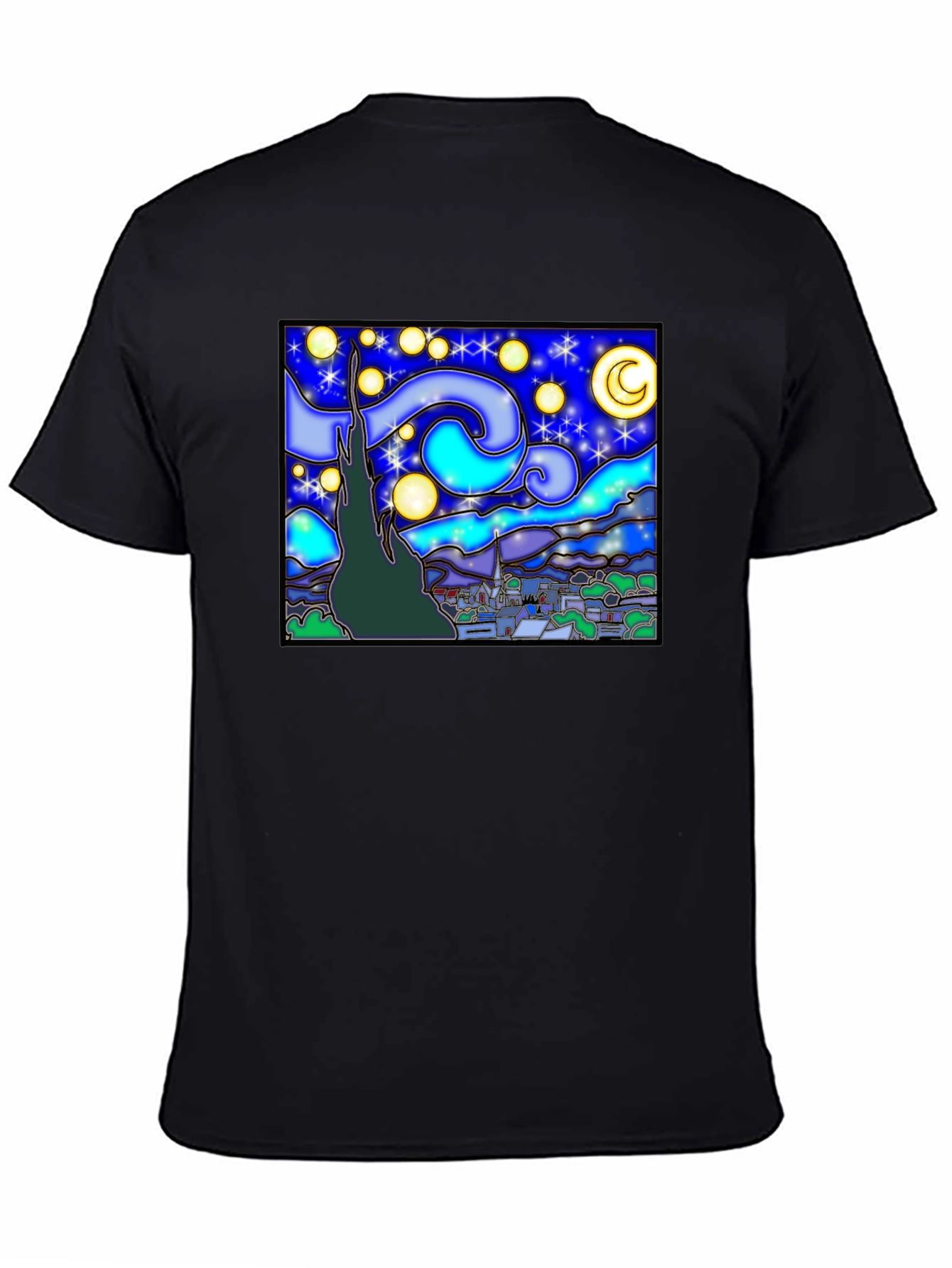 Starry Night Art Graphic Print Black T-Shirt