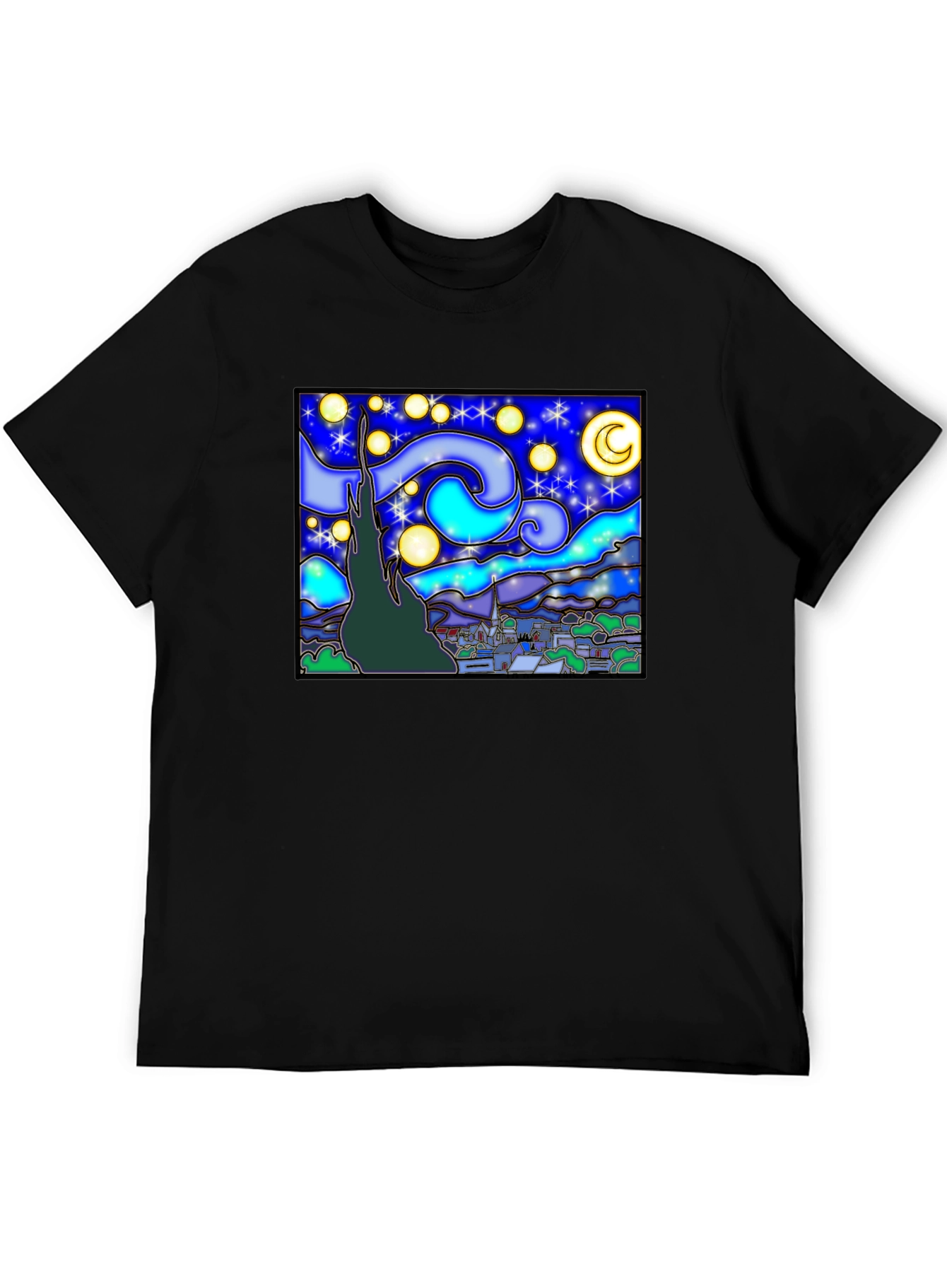 Starry Night Art Graphic Print Black T-Shirt