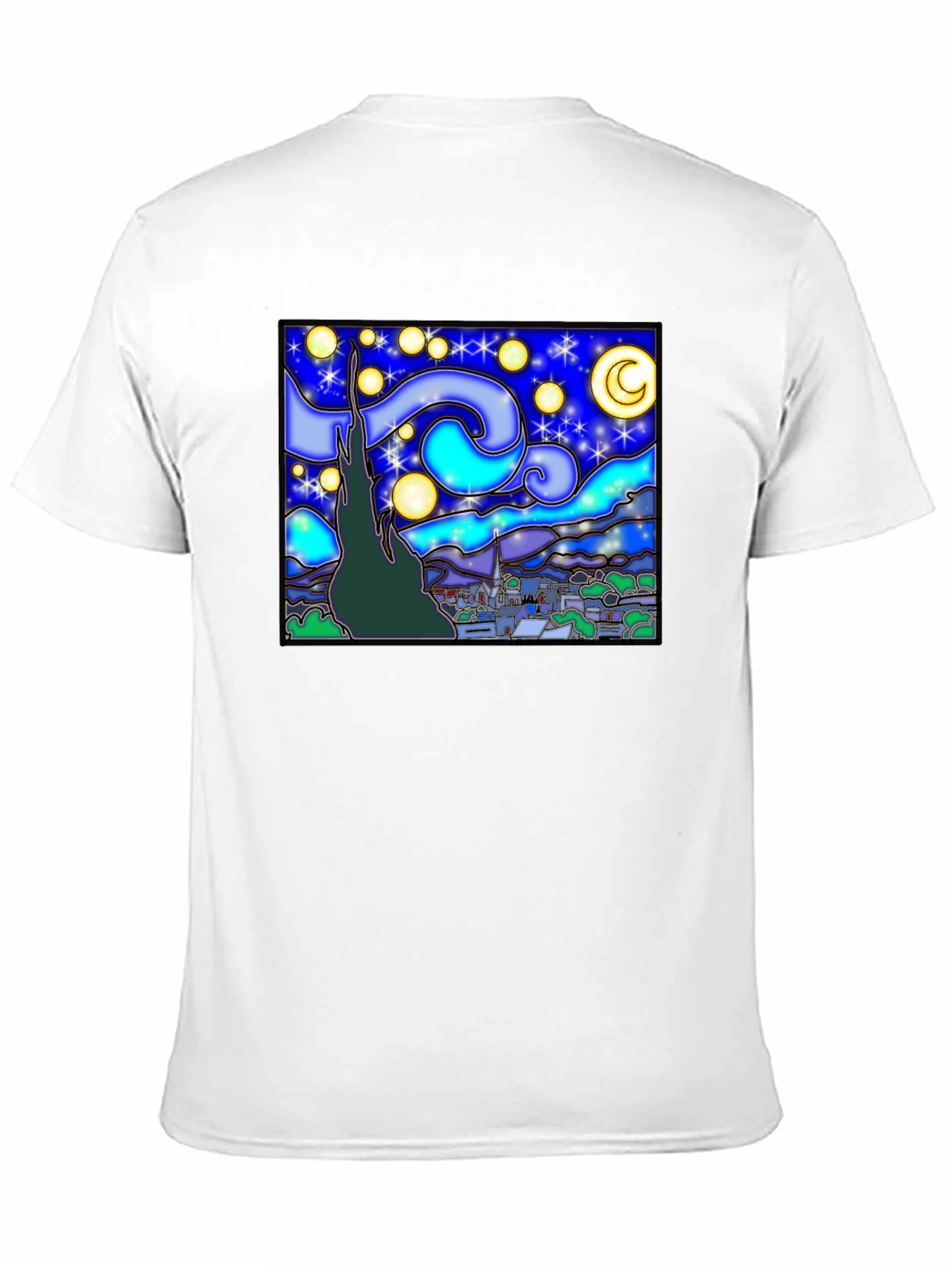 Starry Night Art Graphic Print Black T-Shirt