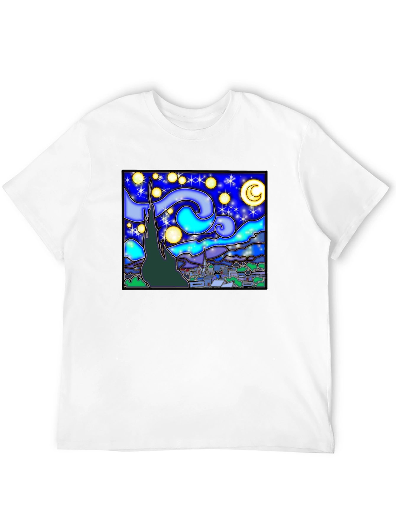 Starry Night Art Graphic Print Black T-Shirt