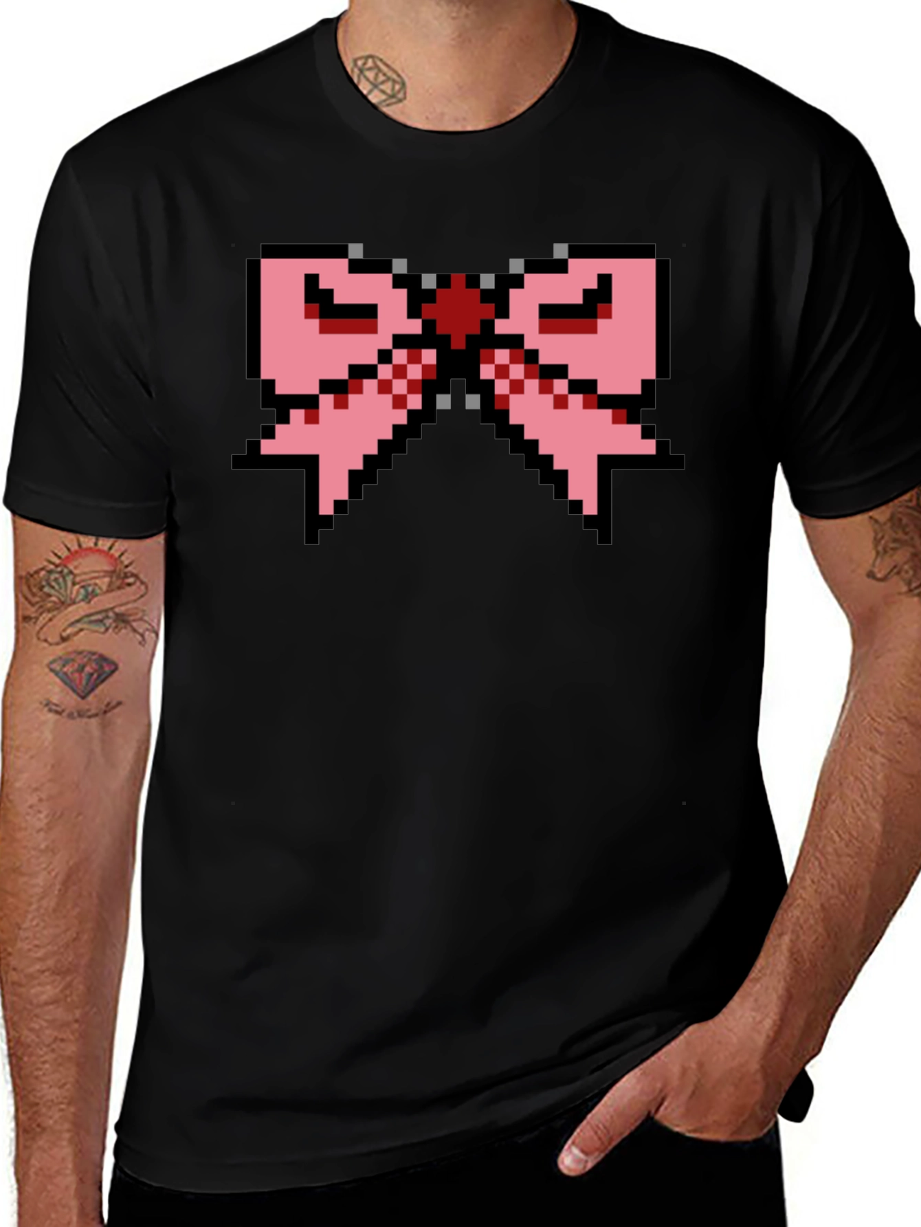 Pixel Bow Black T-Shirt - Retro Gaming Fashion