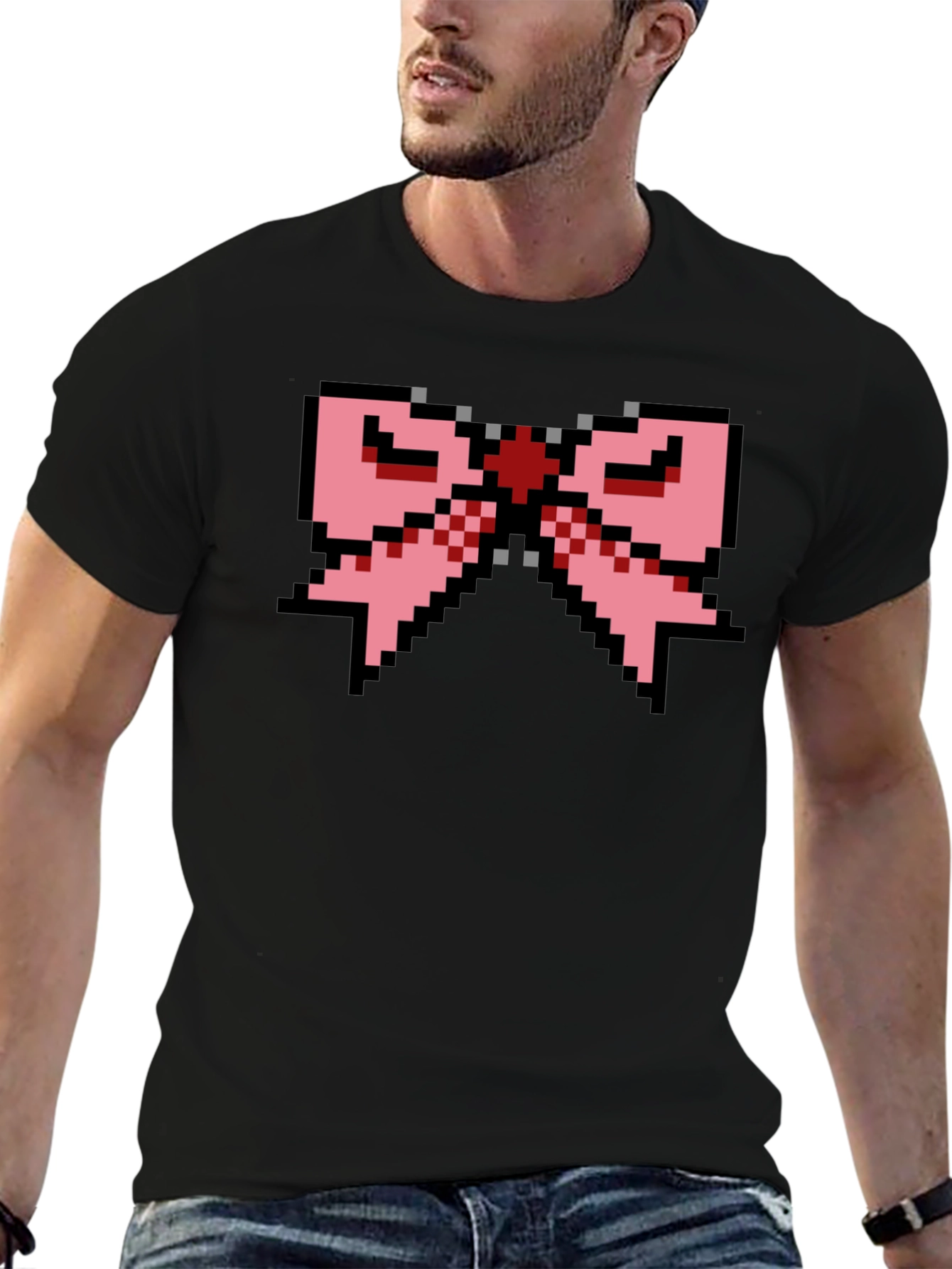 Pixel Bow Black T-Shirt - Retro Gaming Fashion