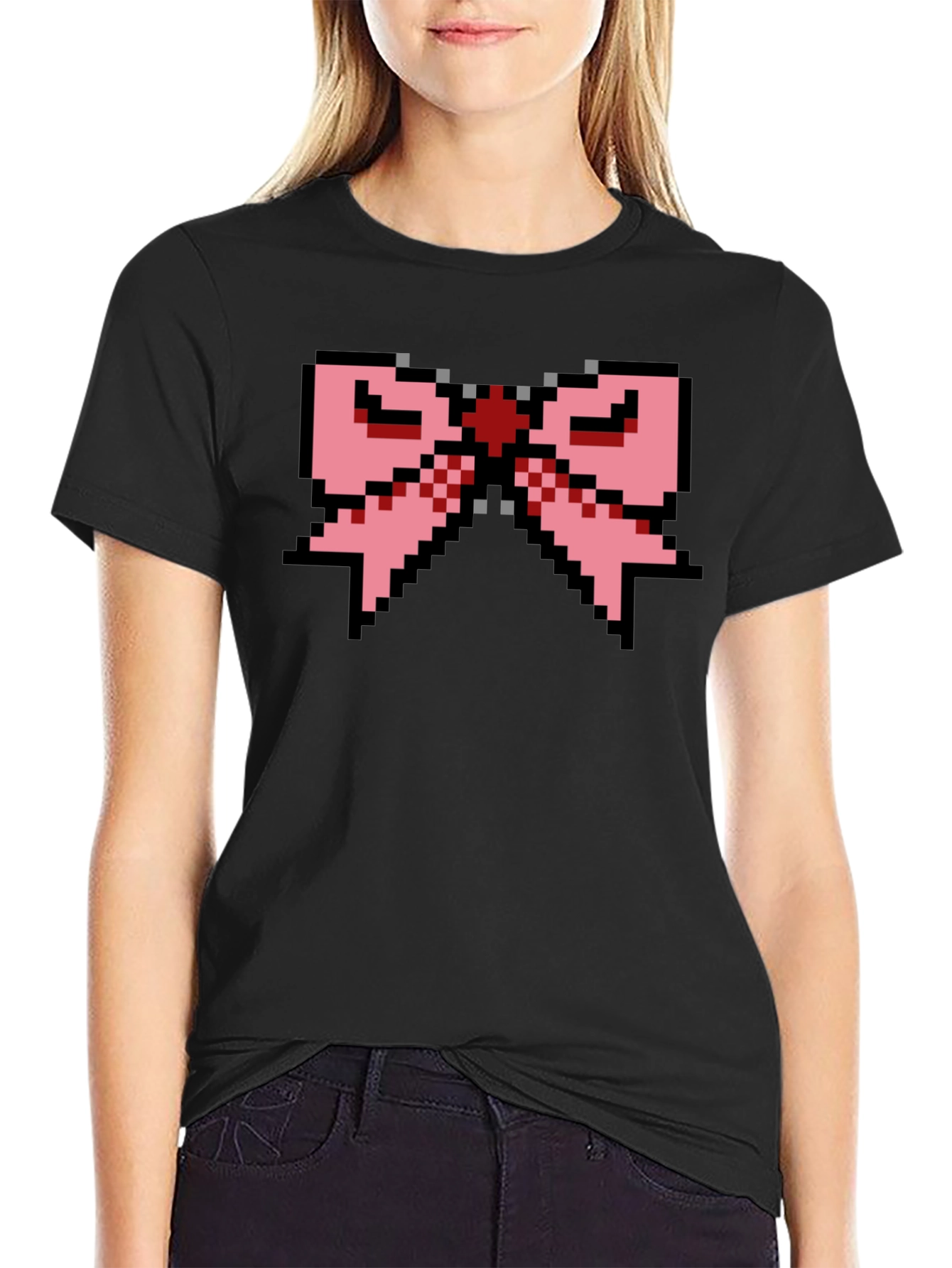 Pixel Bow Black T-Shirt - Retro Gaming Fashion