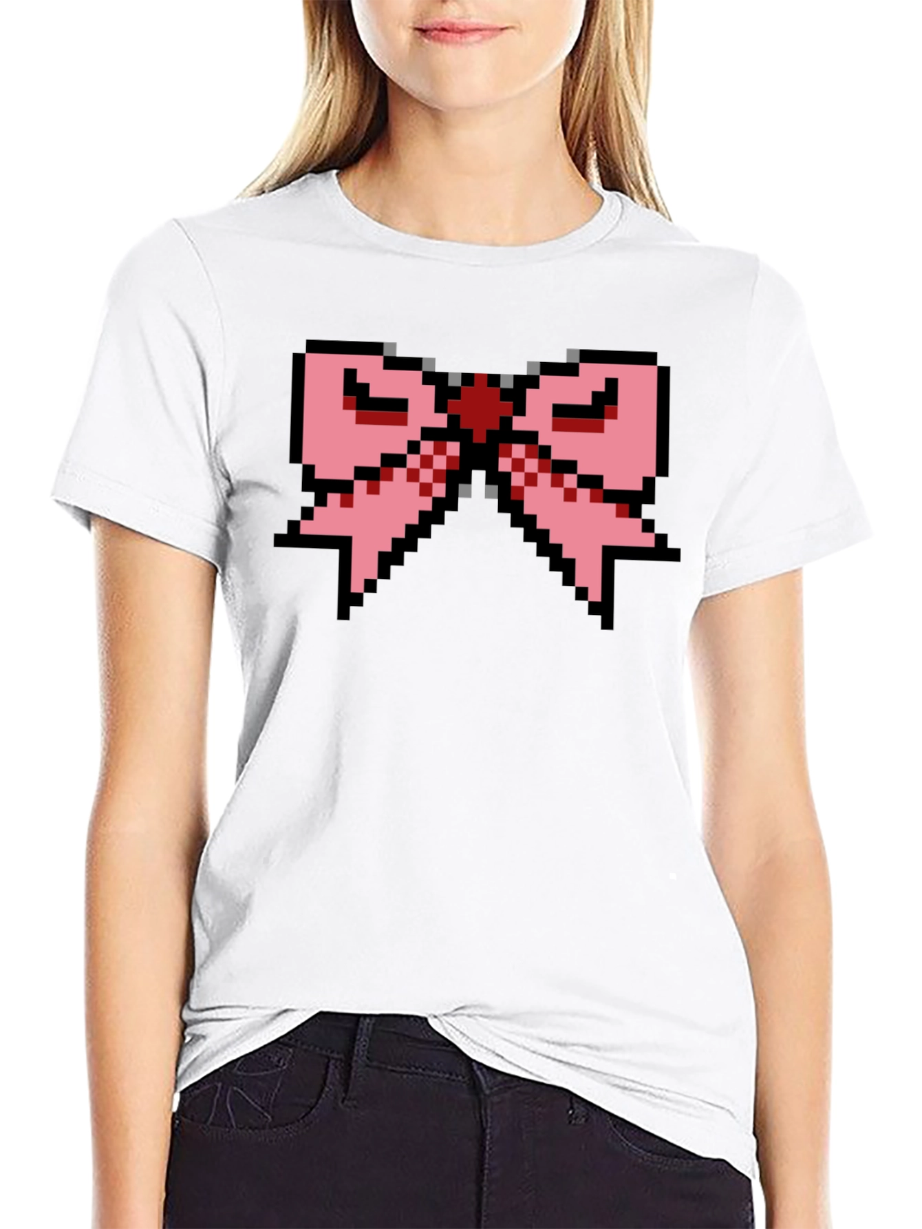 Pixel Bow Black T-Shirt - Retro Gaming Fashion