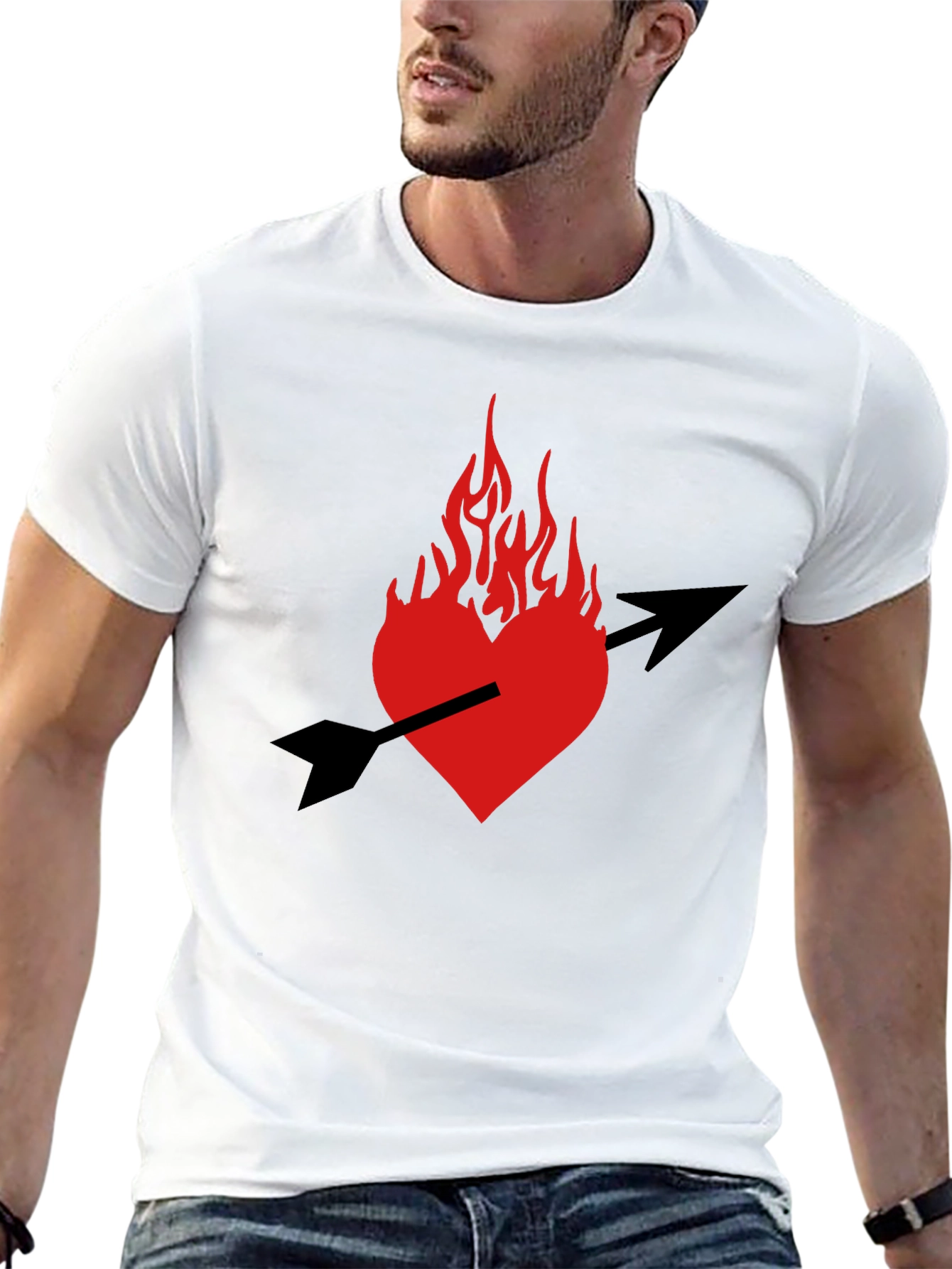 Burning Heart Arrow Graphic Black T-Shirt