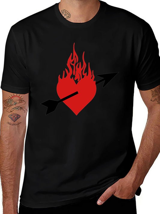 Burning Heart Arrow Graphic Black T-Shirt