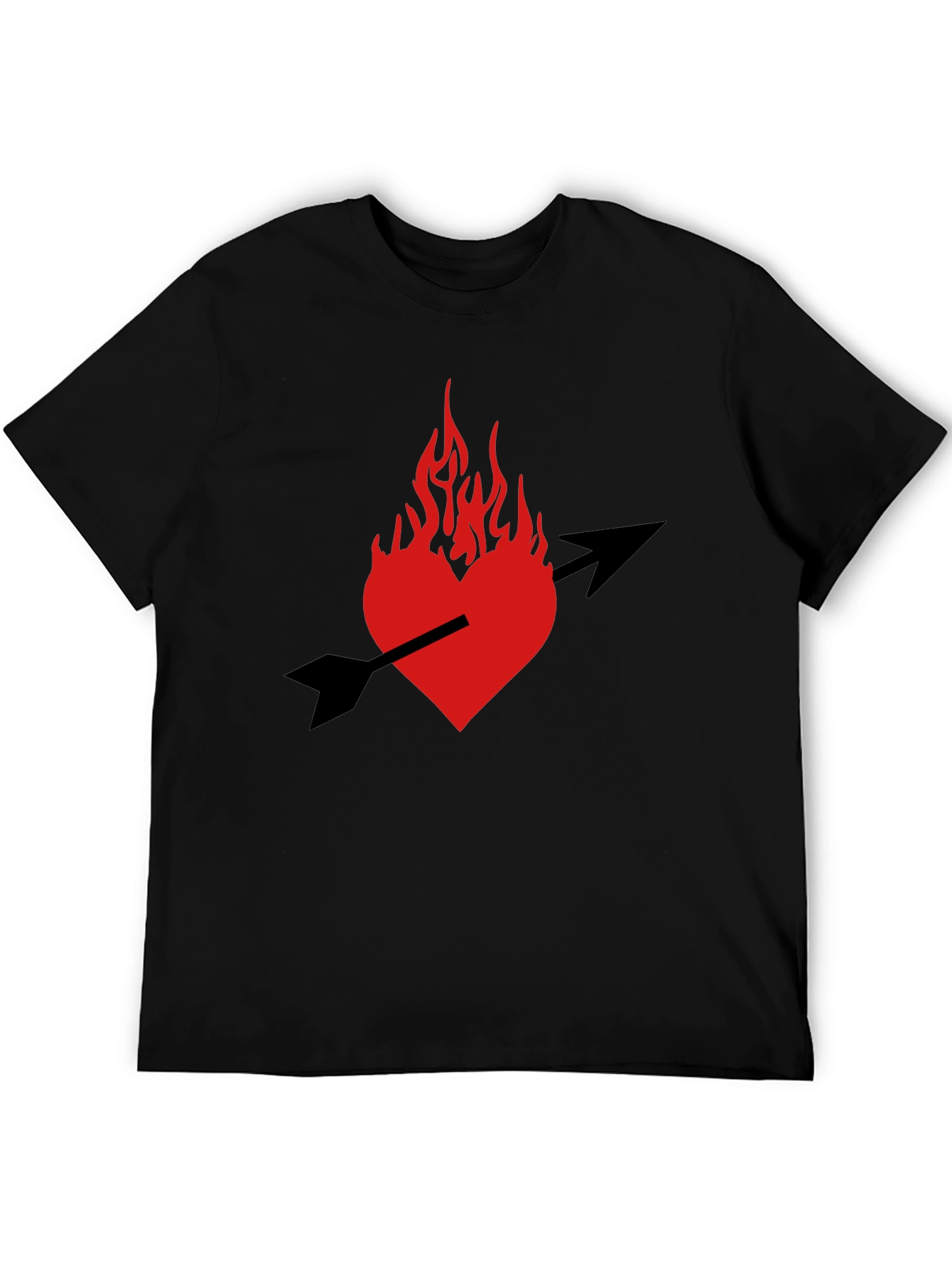 Burning Heart Arrow Graphic Black T-Shirt