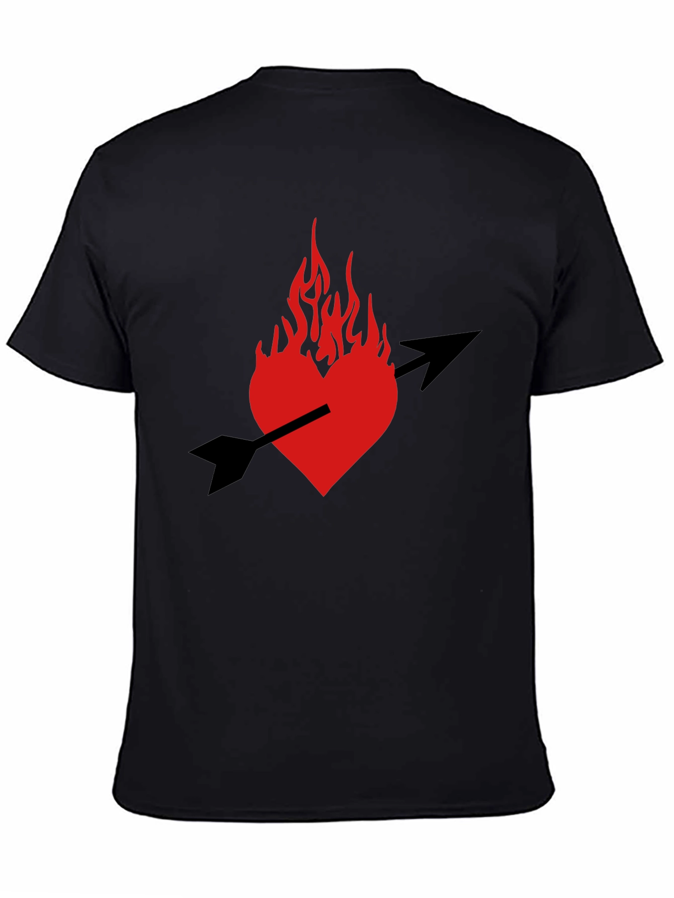 Burning Heart Arrow Graphic Black T-Shirt