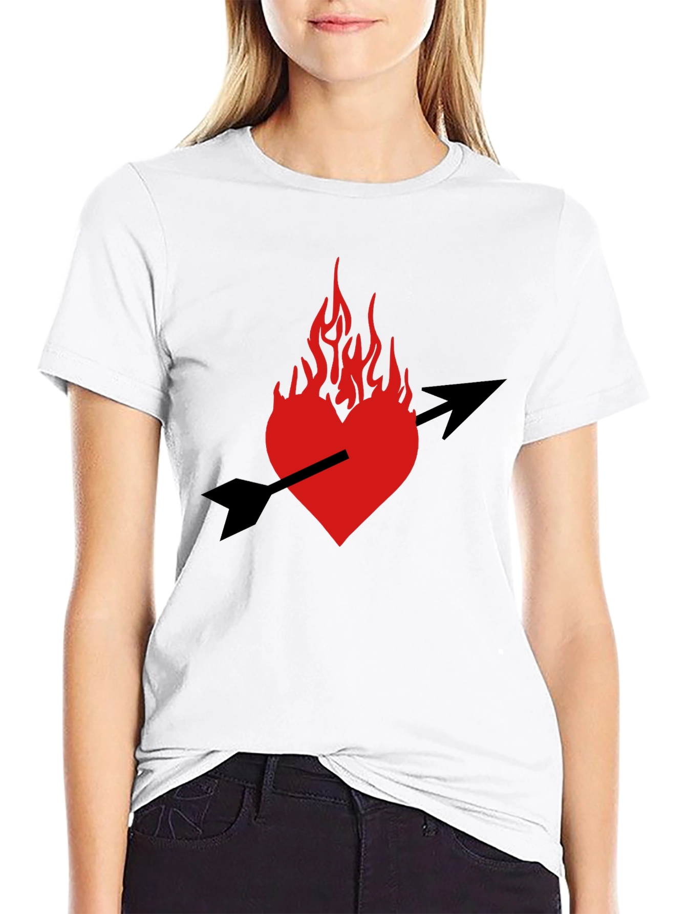 Burning Heart Arrow Graphic Black T-Shirt