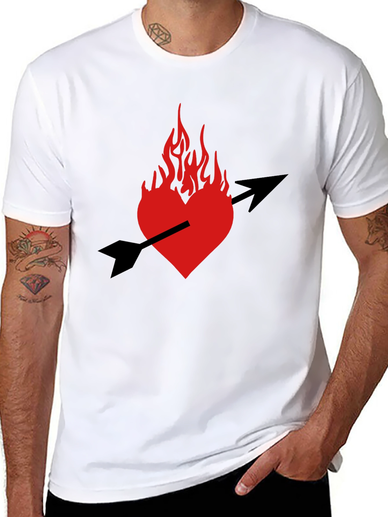 Burning Heart Arrow Graphic Black T-Shirt