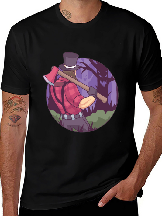 Lumberjack T-Shirt - Axe & Spooky Forest Design