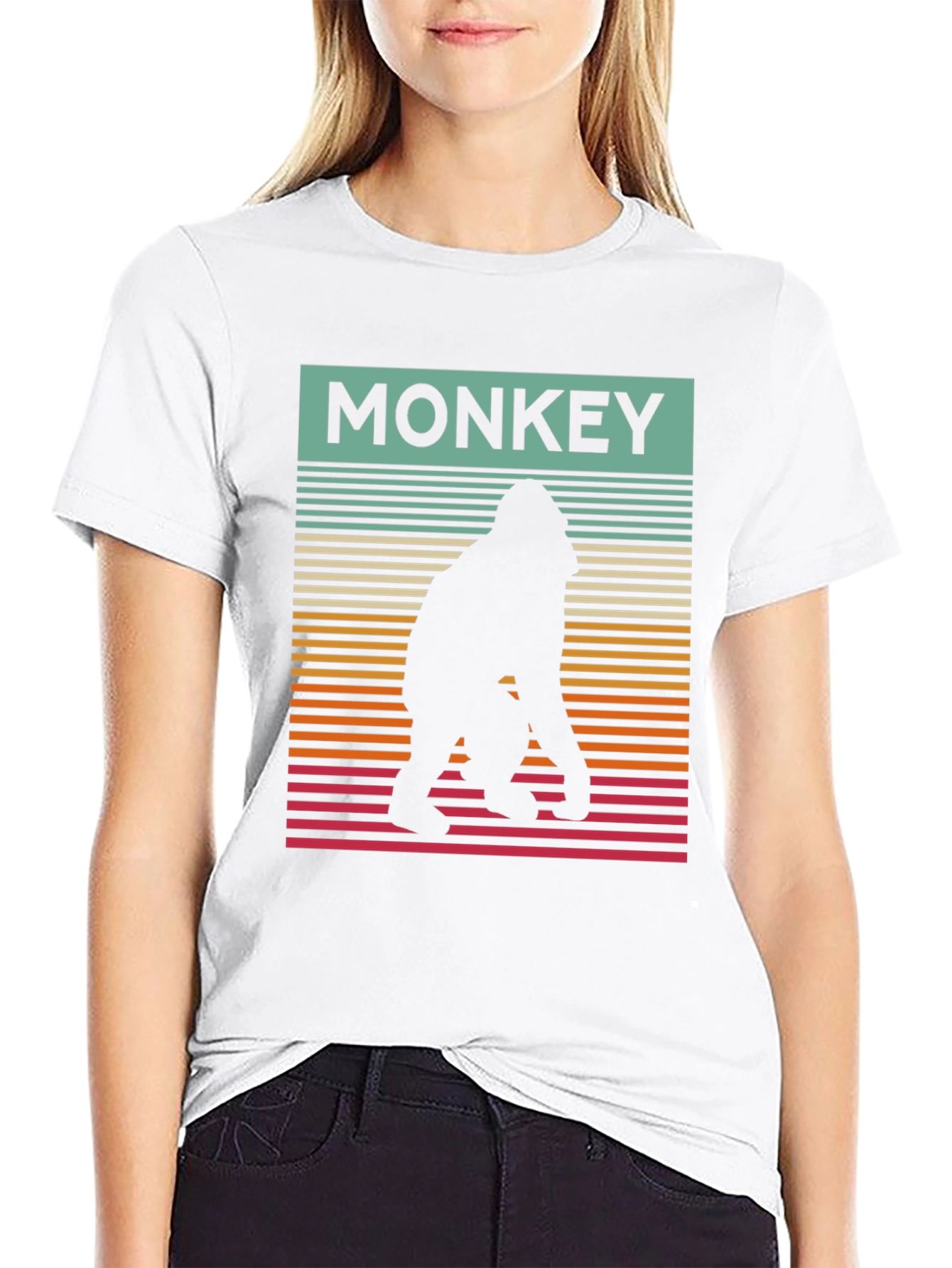 Retro Monkey Silhouette Graphic Tee - Cool Casual Wear