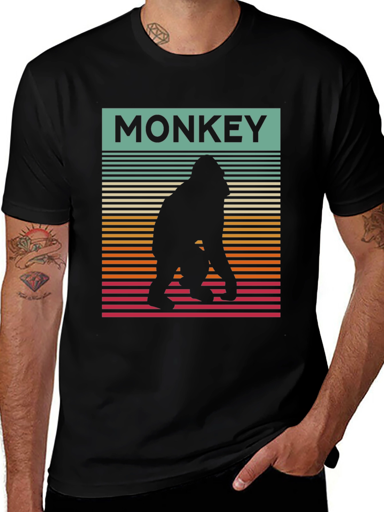 Retro Monkey Silhouette Graphic Tee - Cool Casual Wear