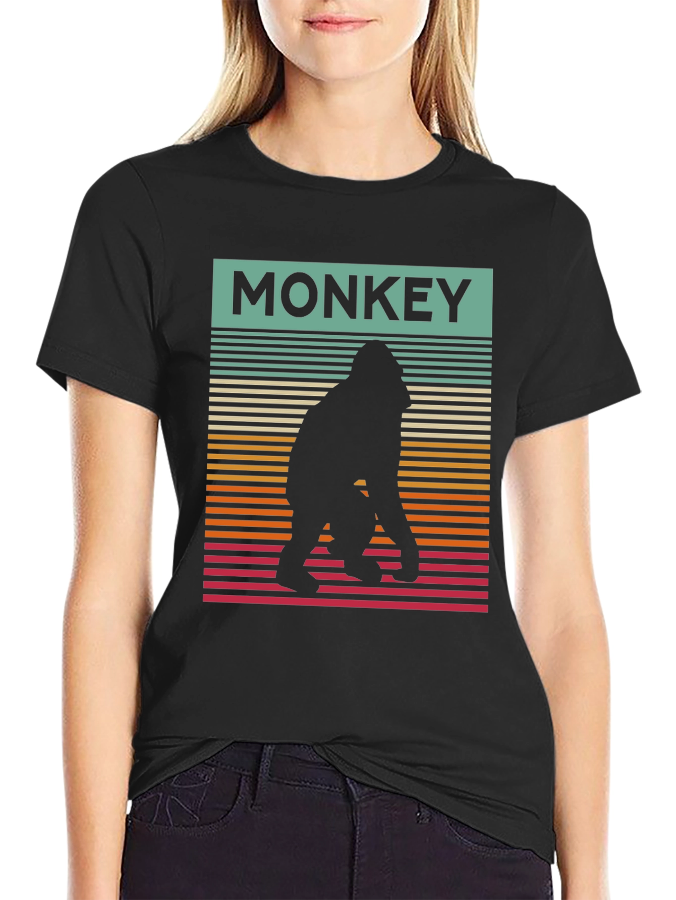 Retro Monkey Silhouette Graphic Tee - Cool Casual Wear