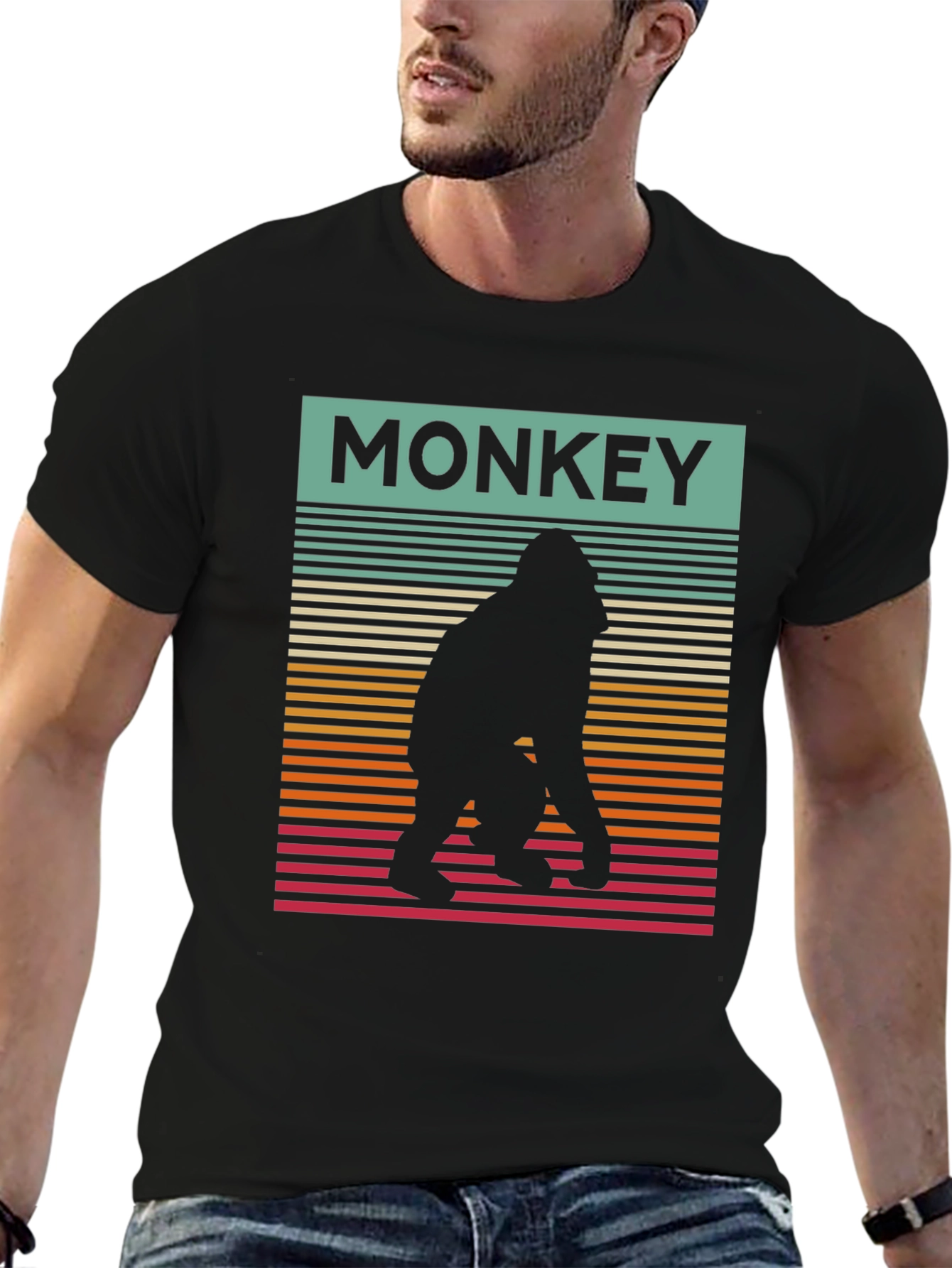 Retro Monkey Silhouette Graphic Tee - Cool Casual Wear