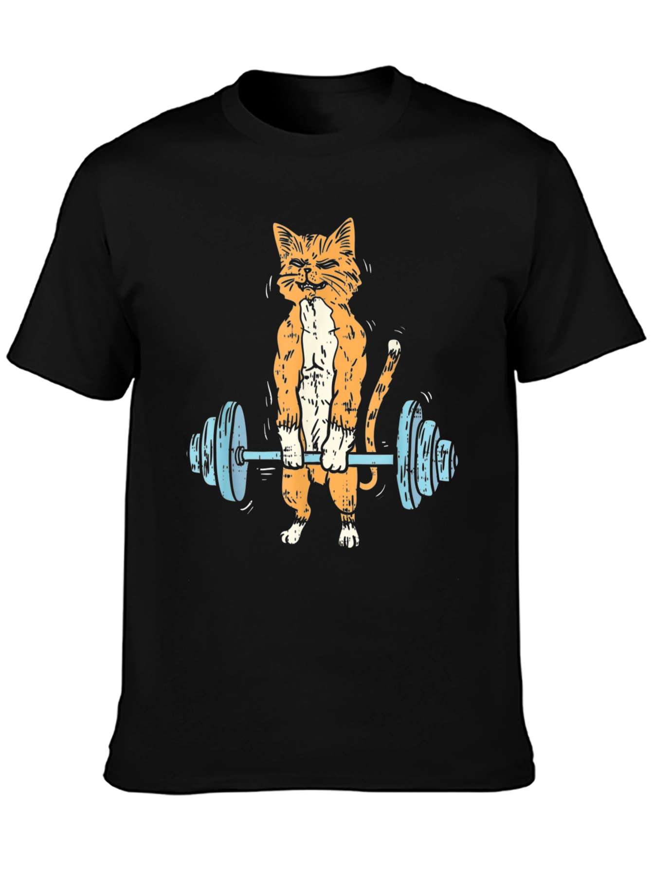Weightlifting Cat Graphic Tee - Black