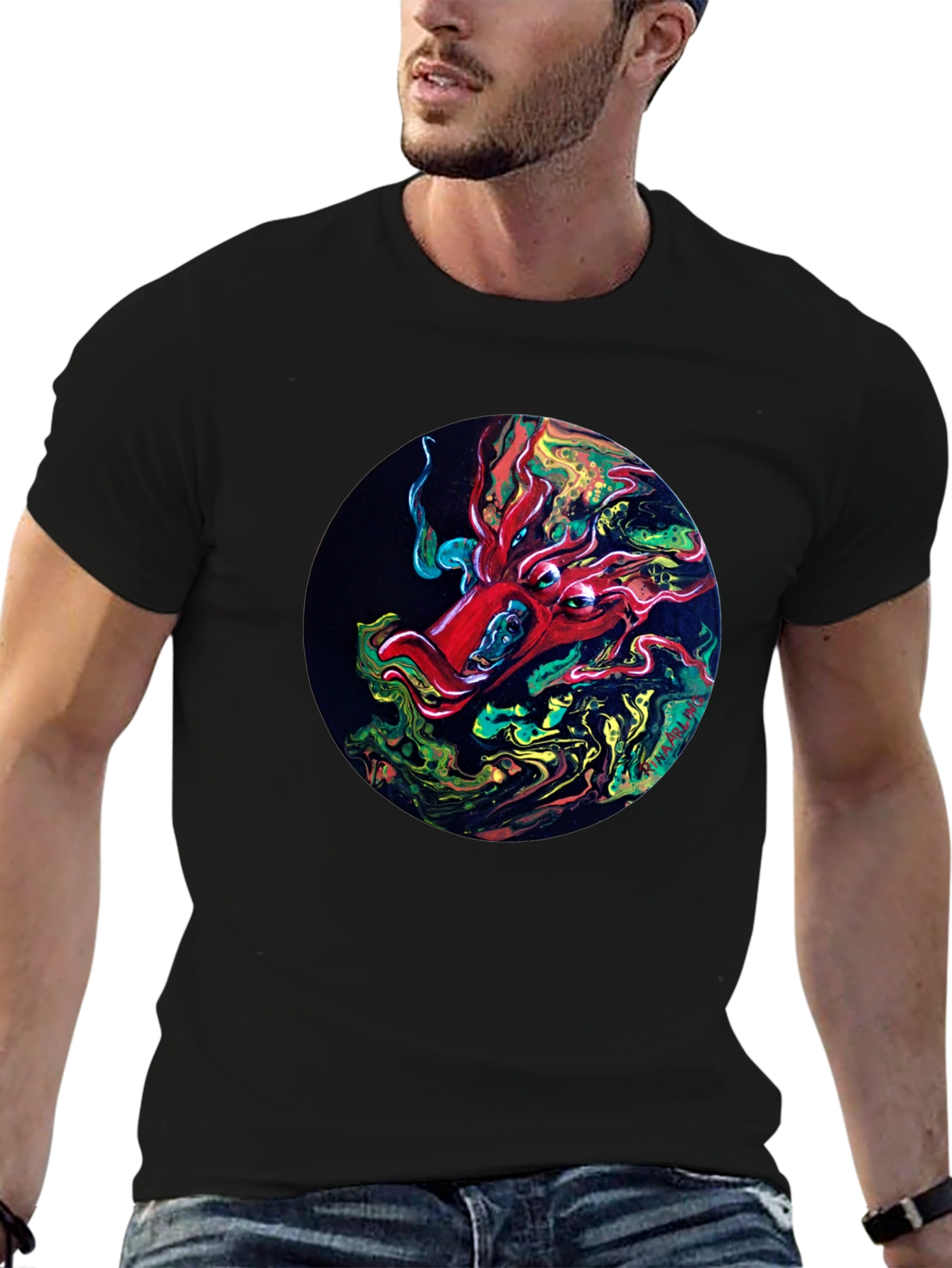 Abstract Octopus Graphic Print Black T-Shirt