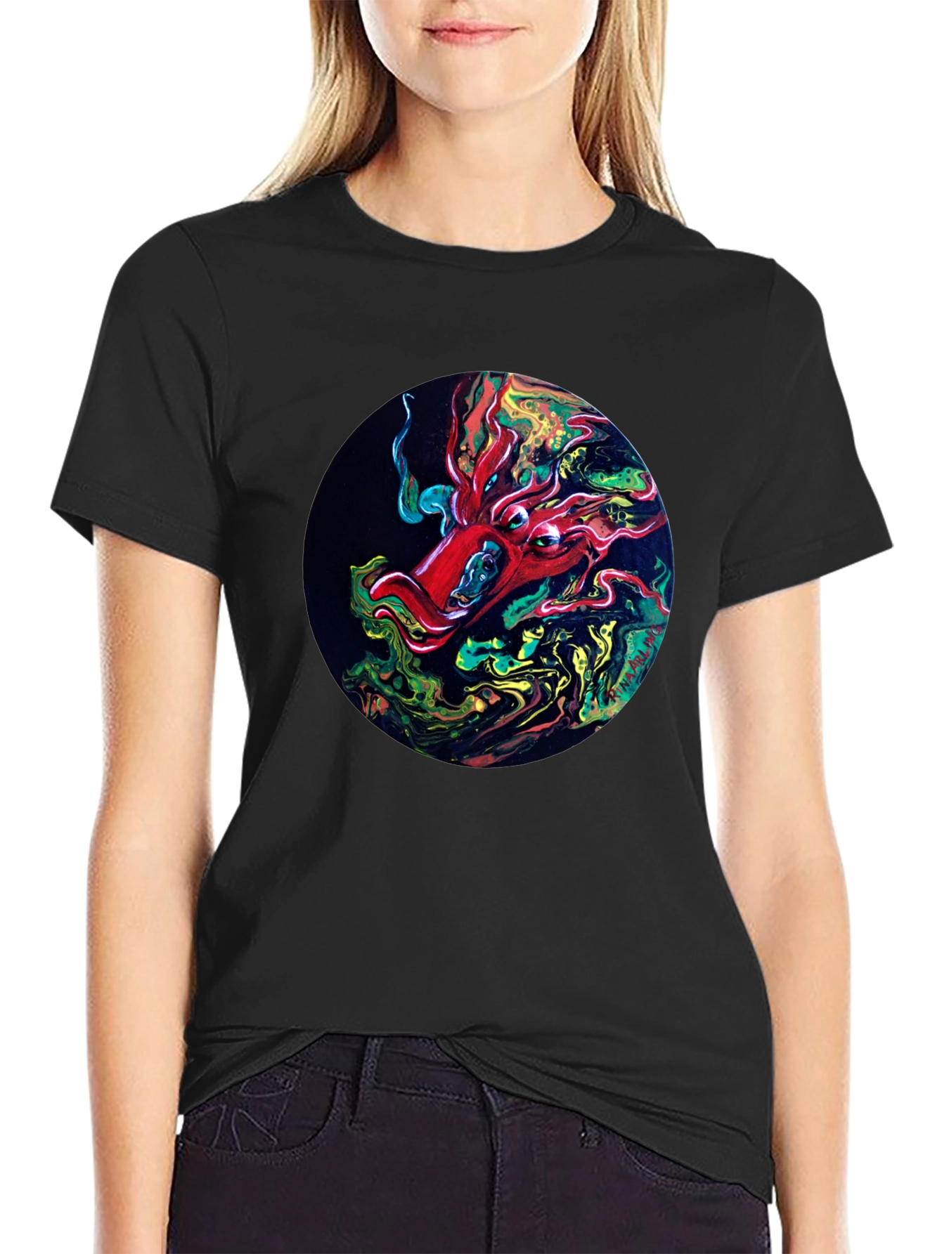 Abstract Octopus Graphic Print Black T-Shirt