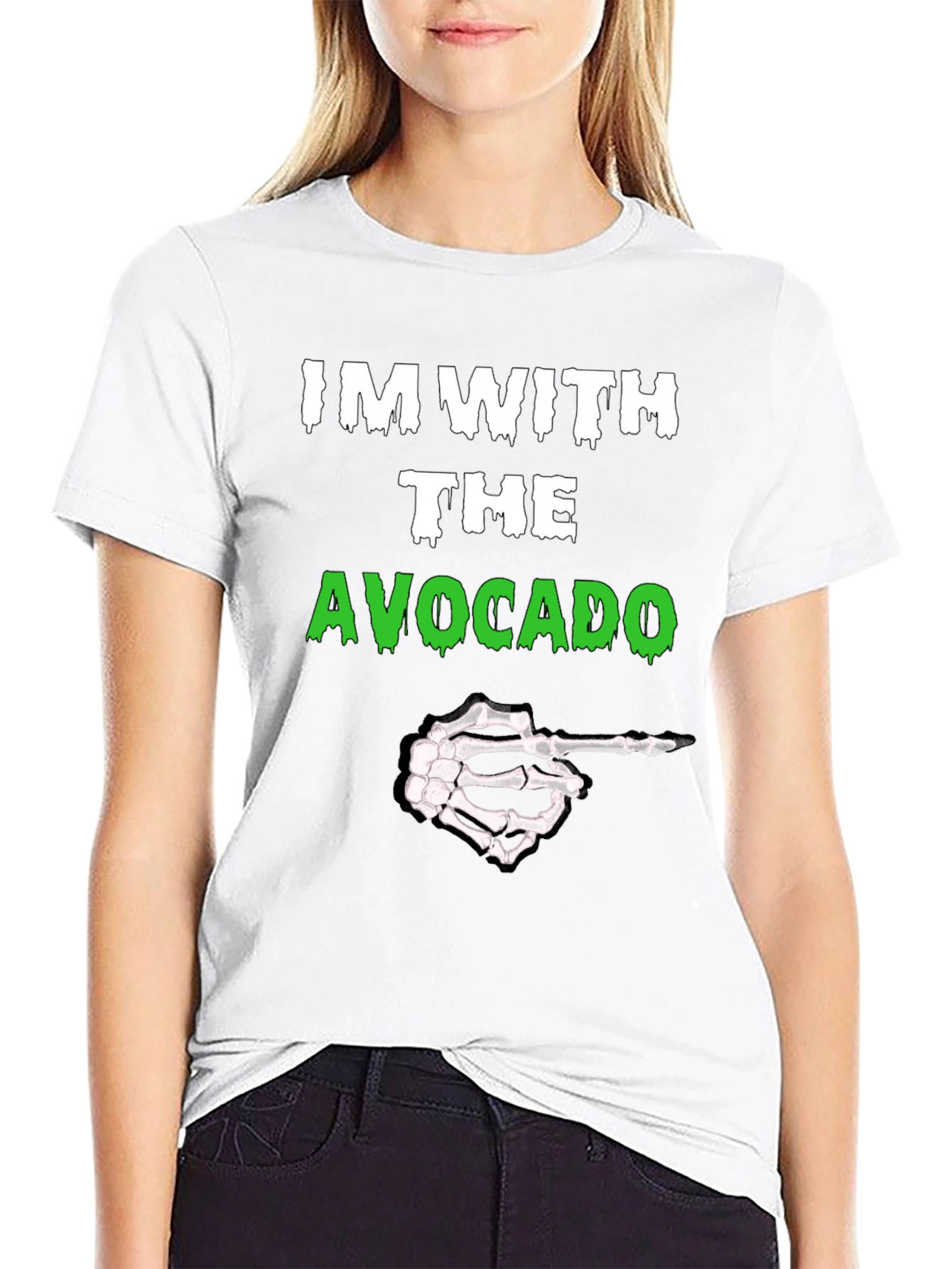 Im With The Avocado Funny Halloween Skeleton Hand T-Shirt