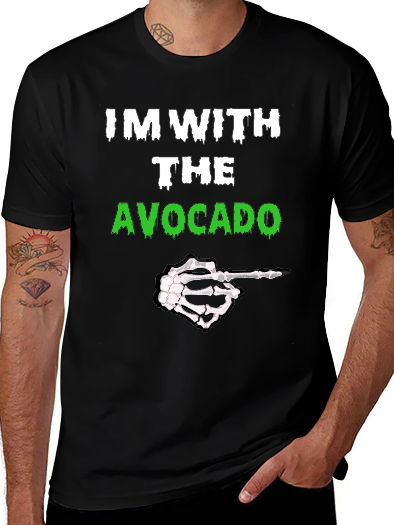 Im With The Avocado Funny Halloween Skeleton Hand T-Shirt