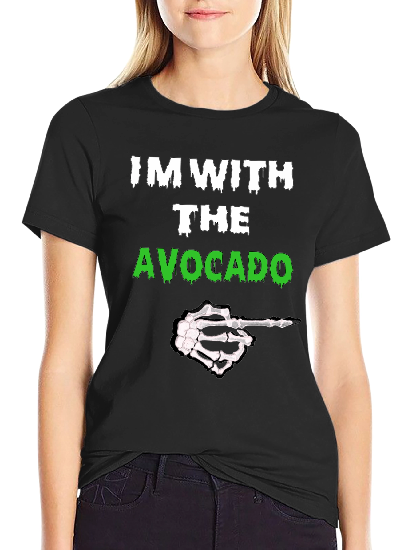 Im With The Avocado Funny Halloween Skeleton Hand T-Shirt