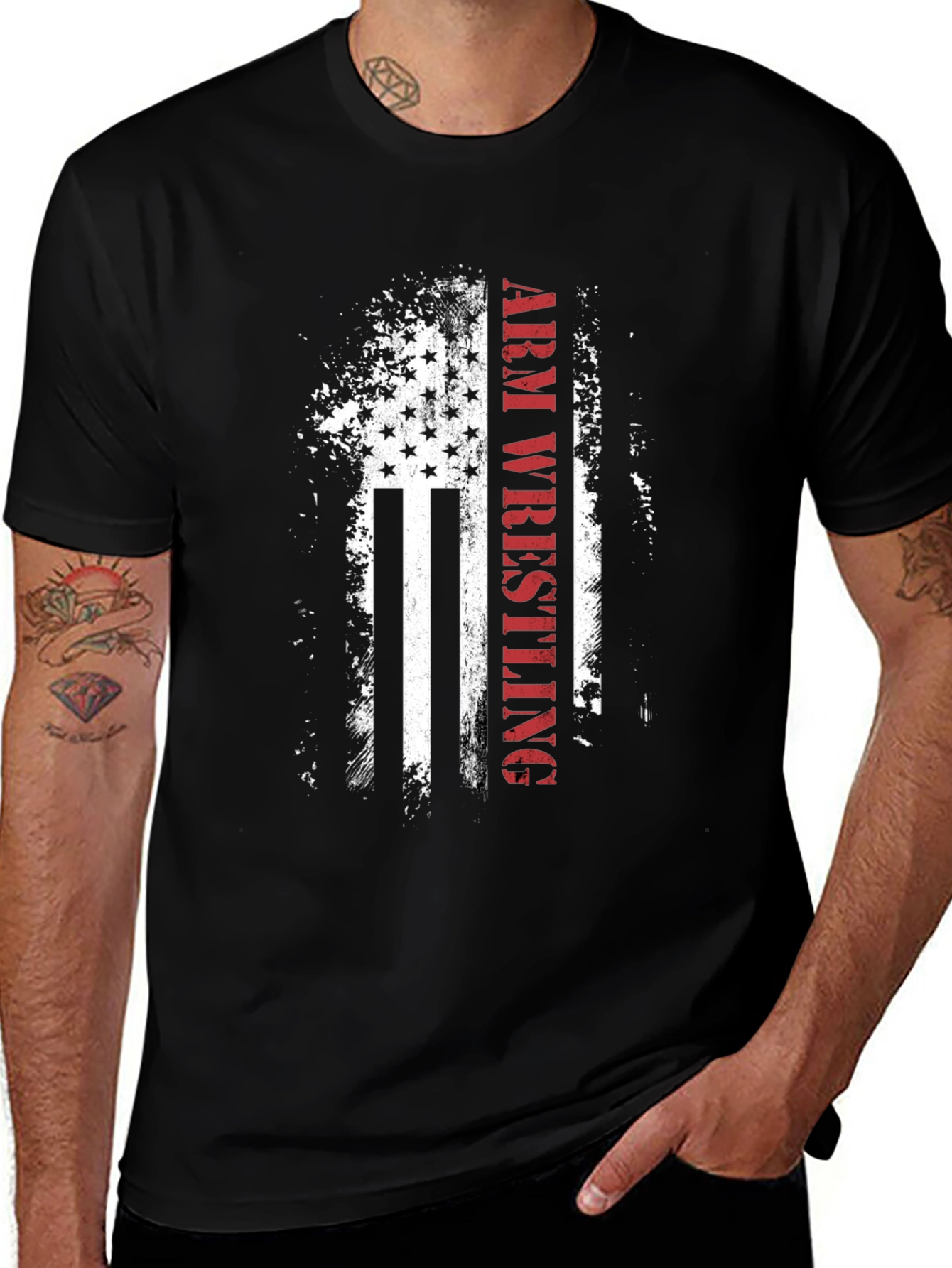 Arm Wrestling American Flag Graphic Tee