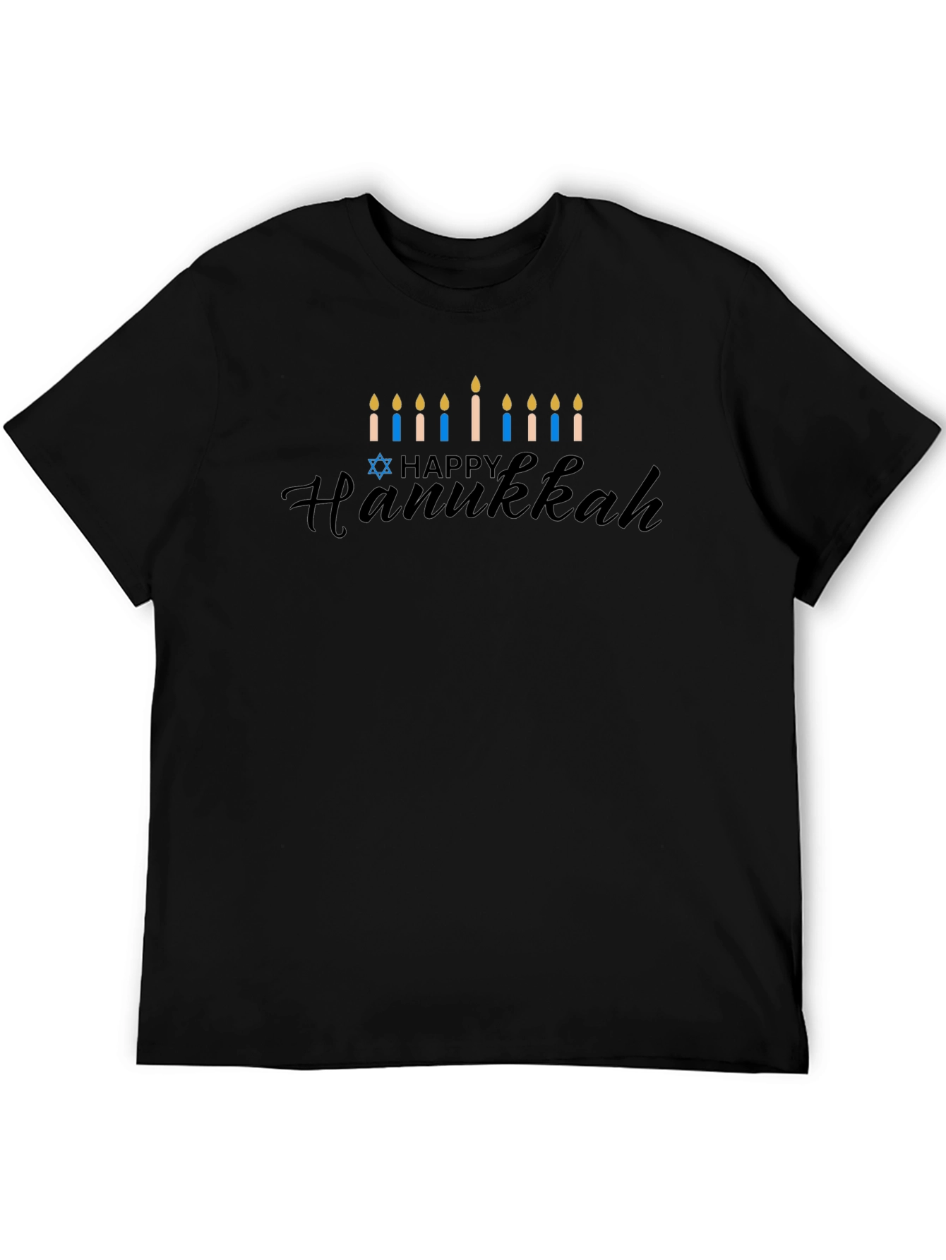 Happy Hanukkah Menorah T-Shirt - Black