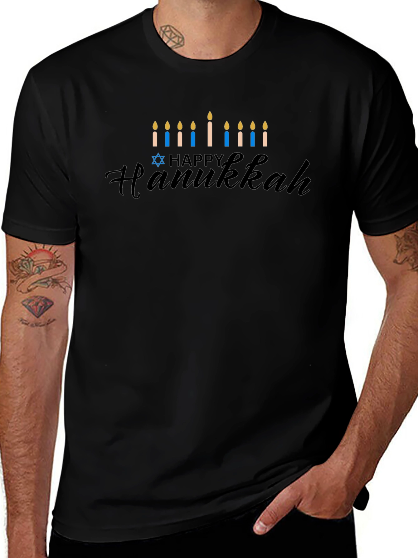 Happy Hanukkah Menorah T-Shirt - Black