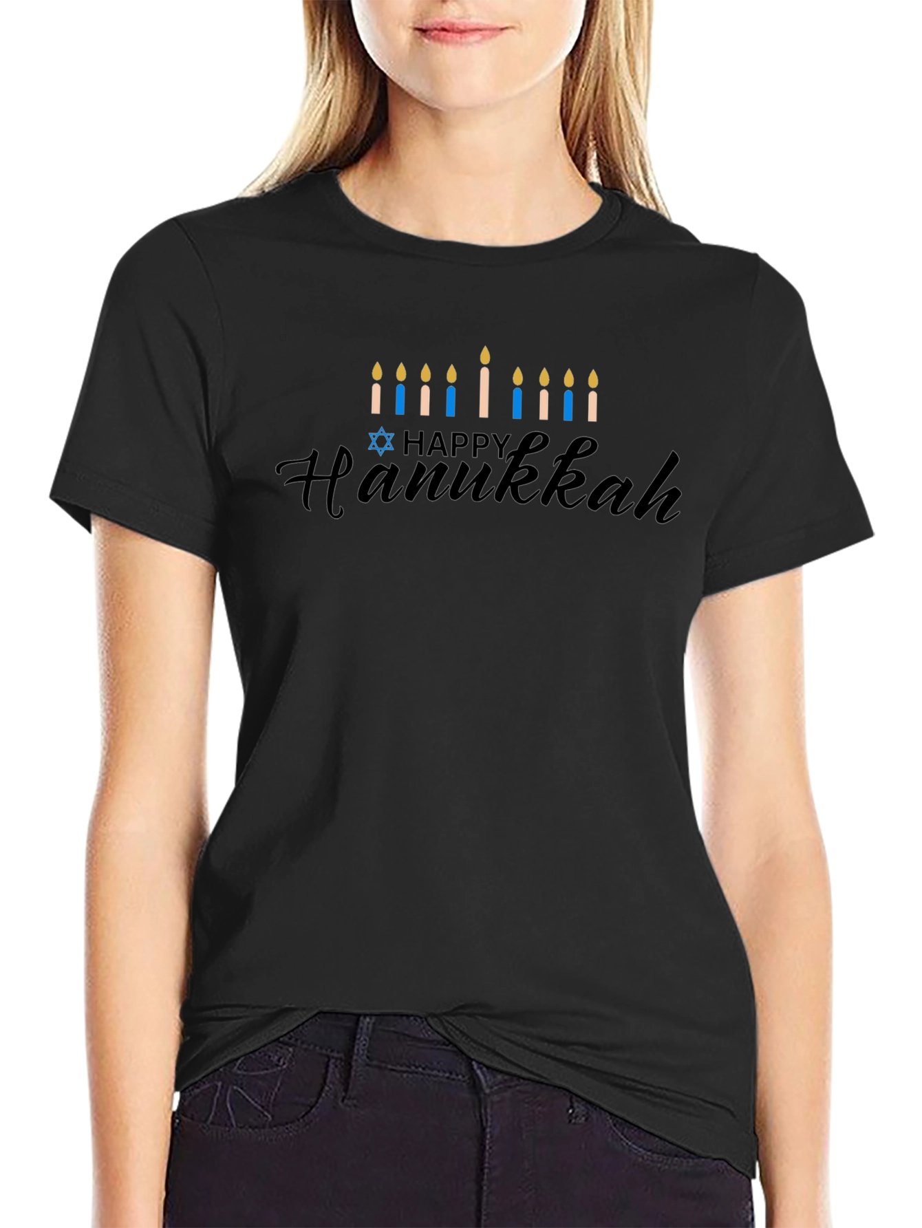 Happy Hanukkah Menorah T-Shirt - Black