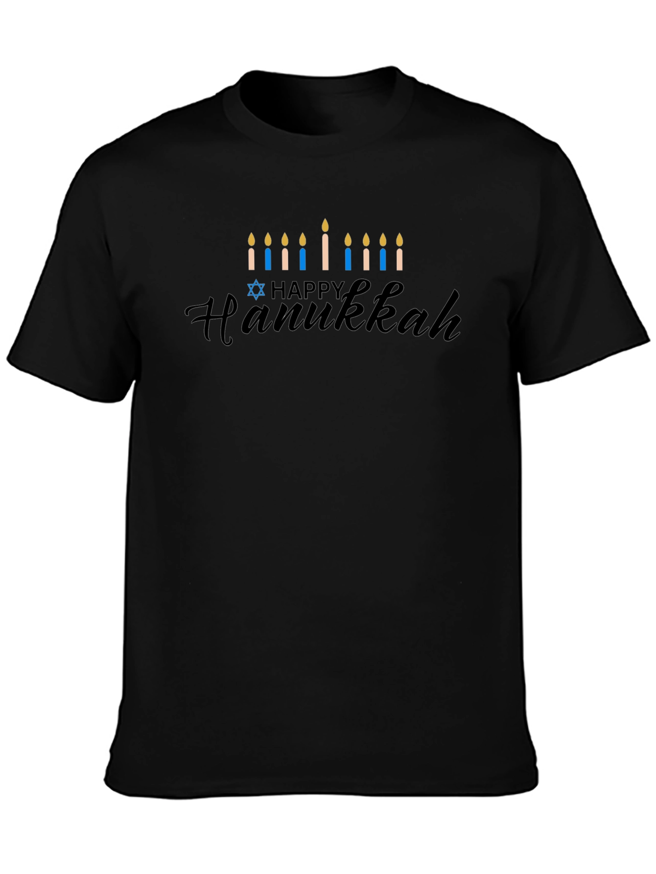 Happy Hanukkah Menorah T-Shirt - Black