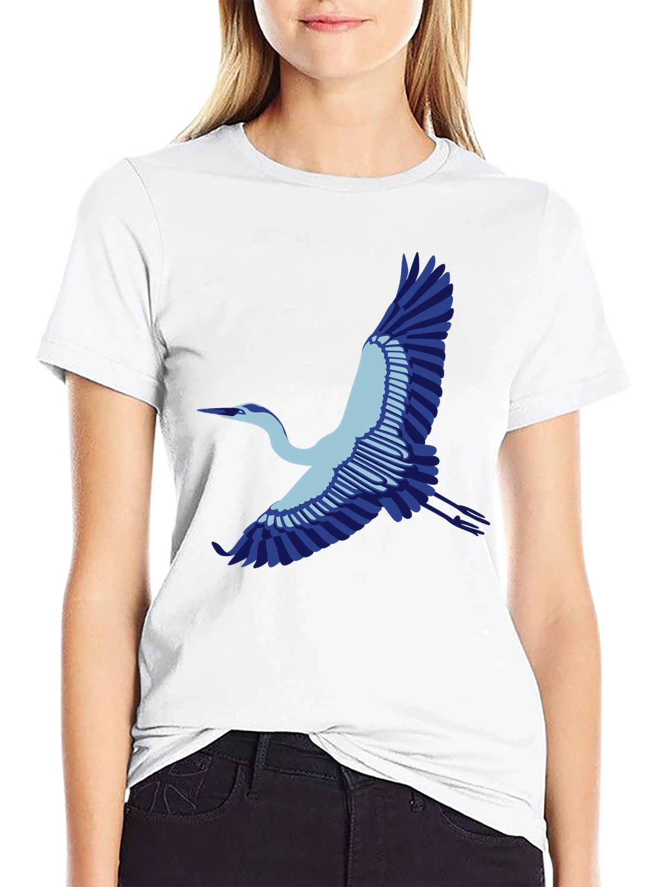 Black T-Shirt with Blue Heron Graphic