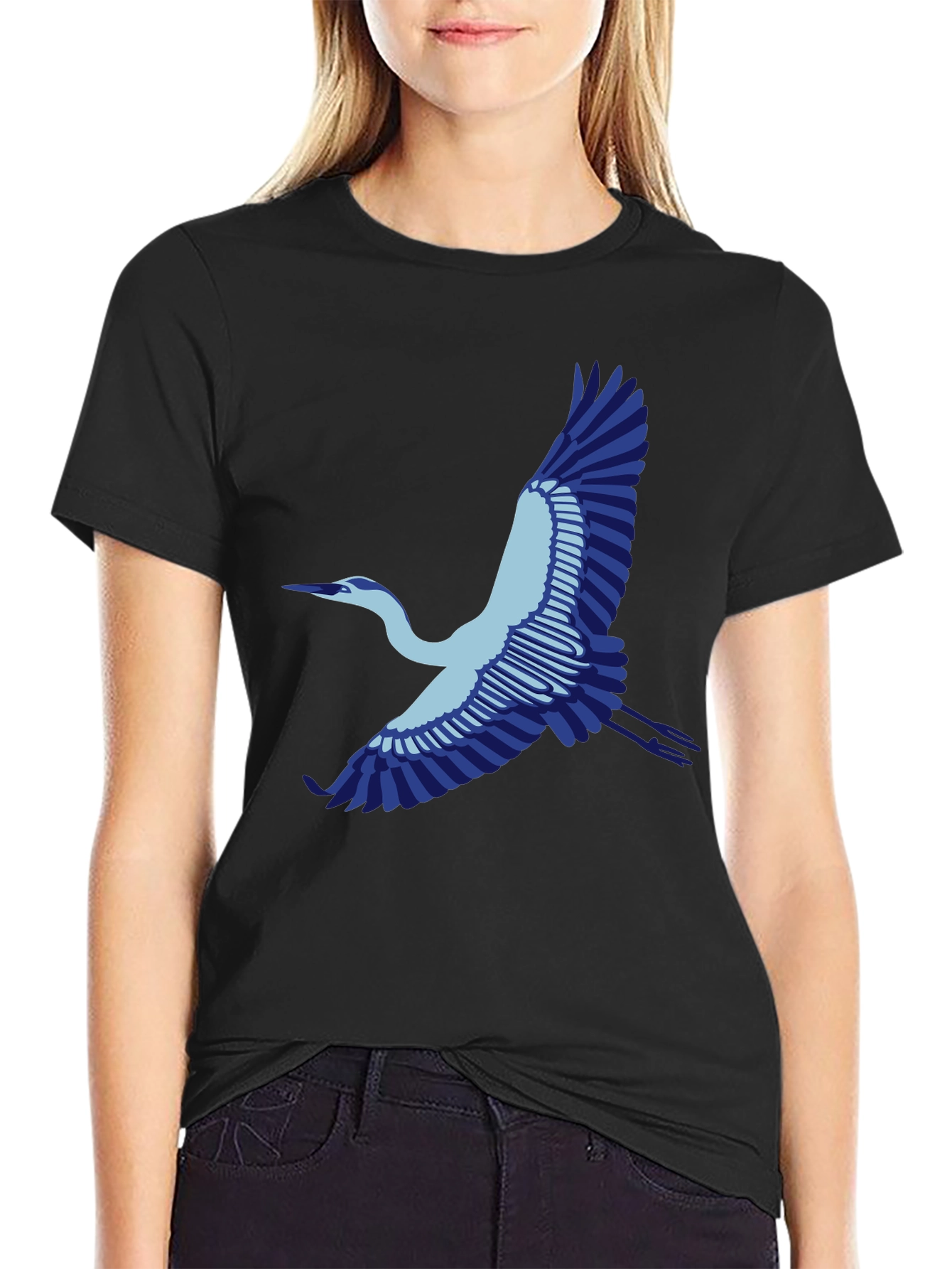 Black T-Shirt with Blue Heron Graphic