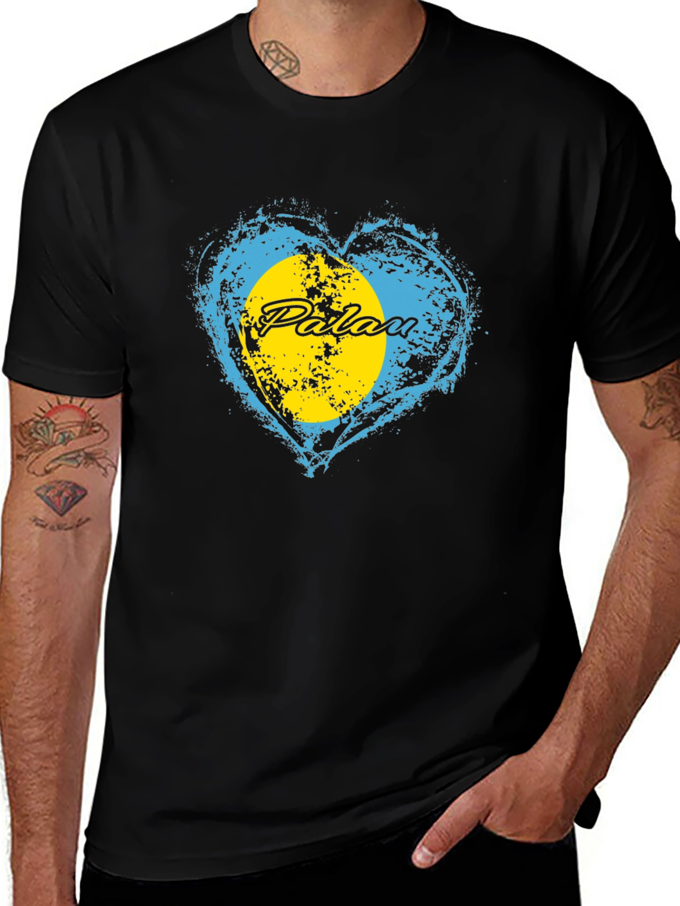 Palau Heart Flag Graphic T-Shirt - Black