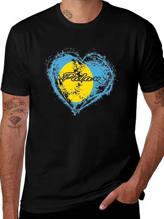 Palau Heart Flag Graphic T-Shirt - Black