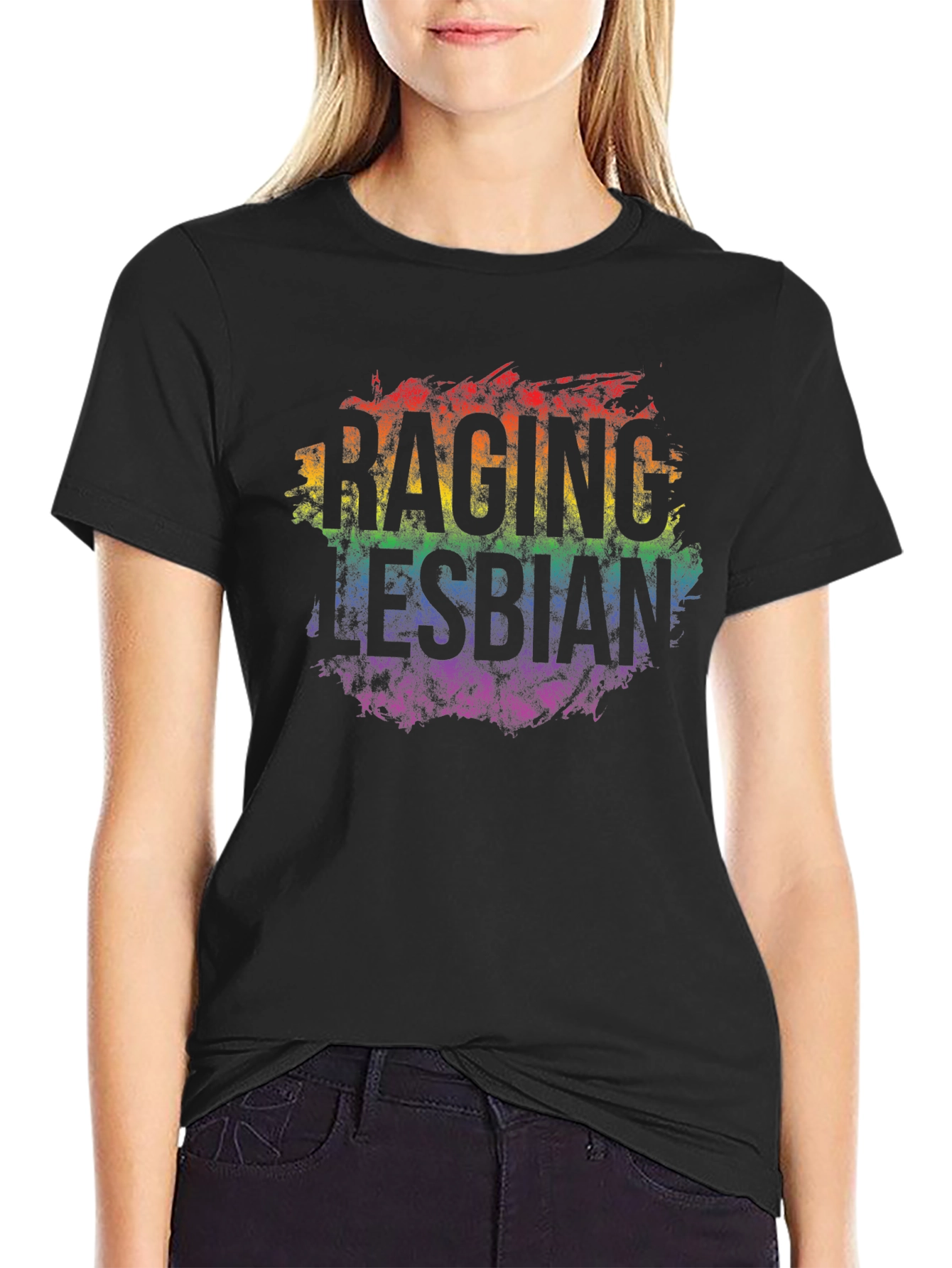 Raging Lesbian Rainbow Graphic T-Shirt - Pride LGBTQ+ Apparel